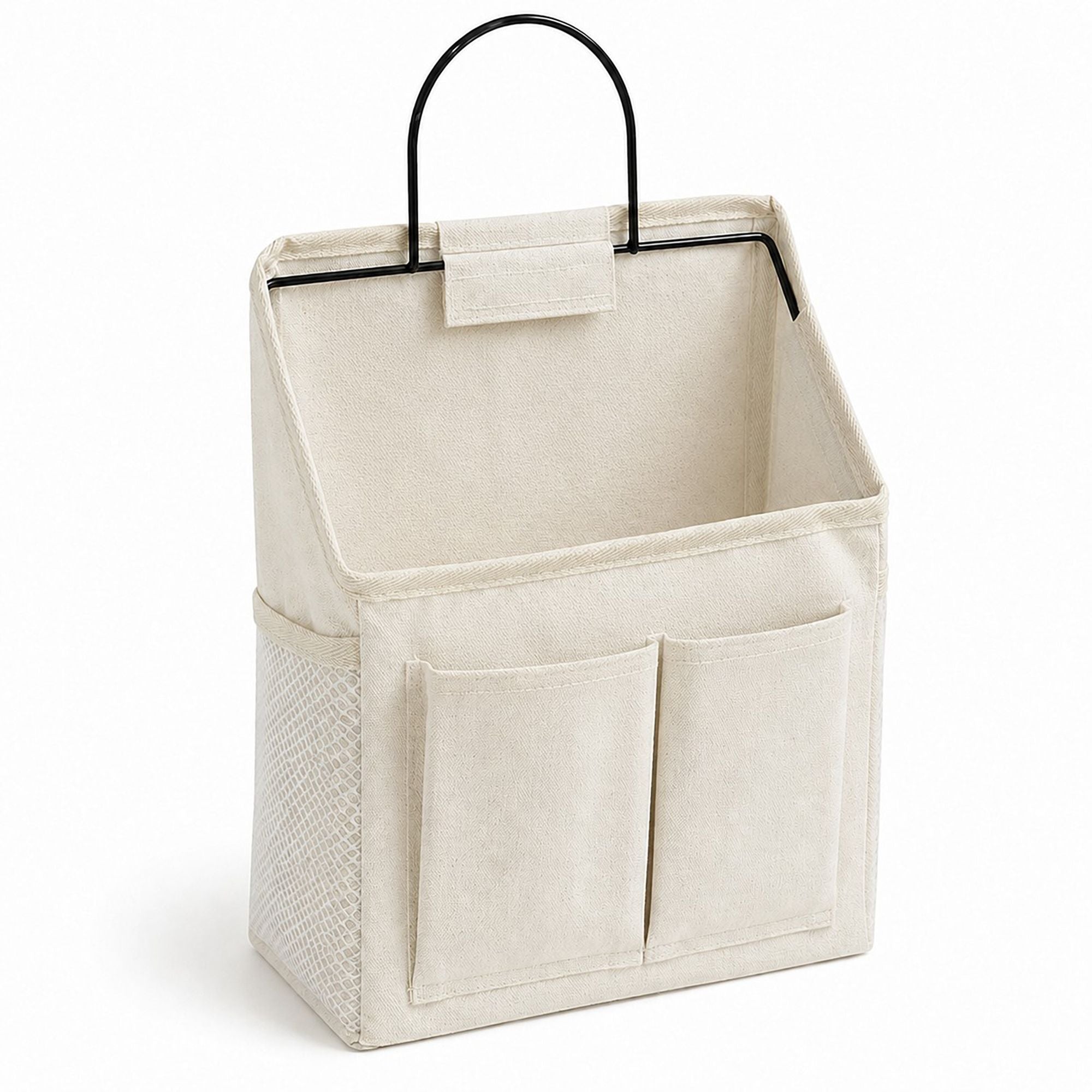 Hanging Bedside Storage Caddy with Metal Frame and Multiple Pockets Bed Rail Organizer