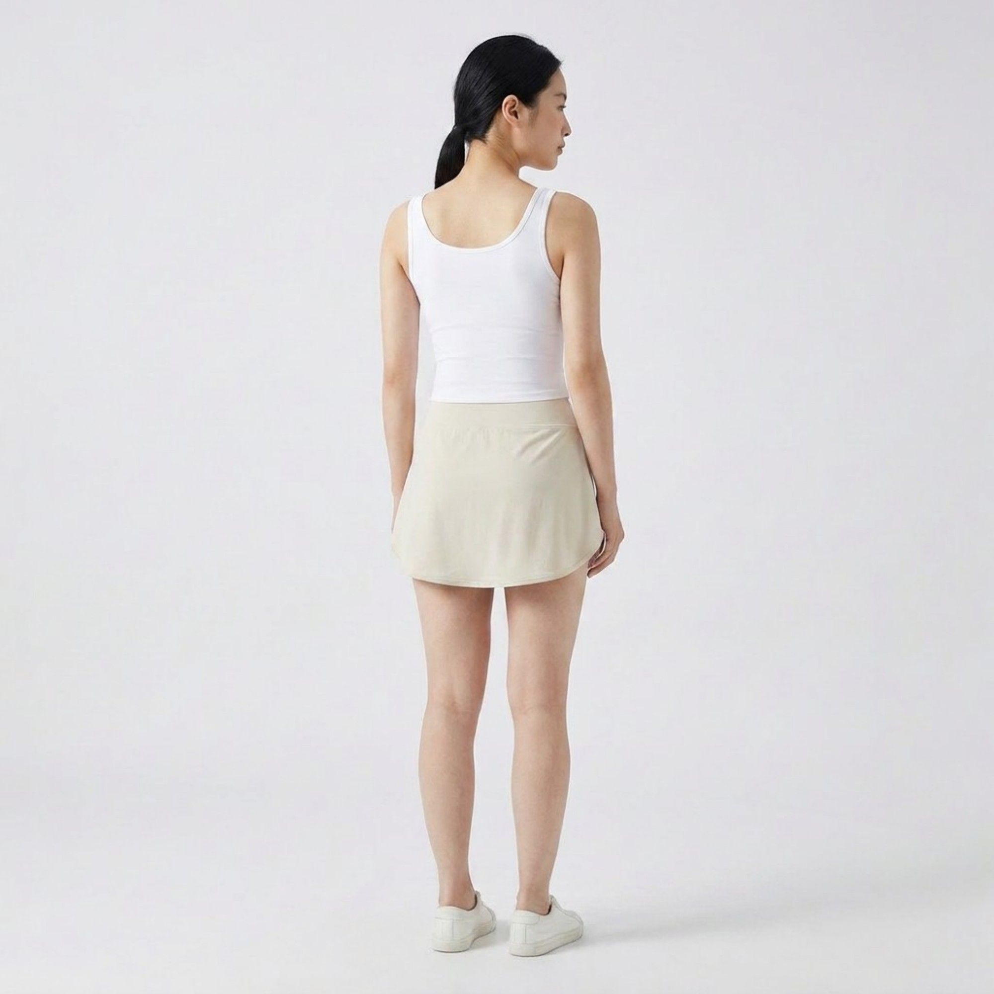 Anna-Kaci Active Women's High Waist Athletic Skort with Wide Waistband Curved Hem Smooth Stretch Knit and Built In Shorts