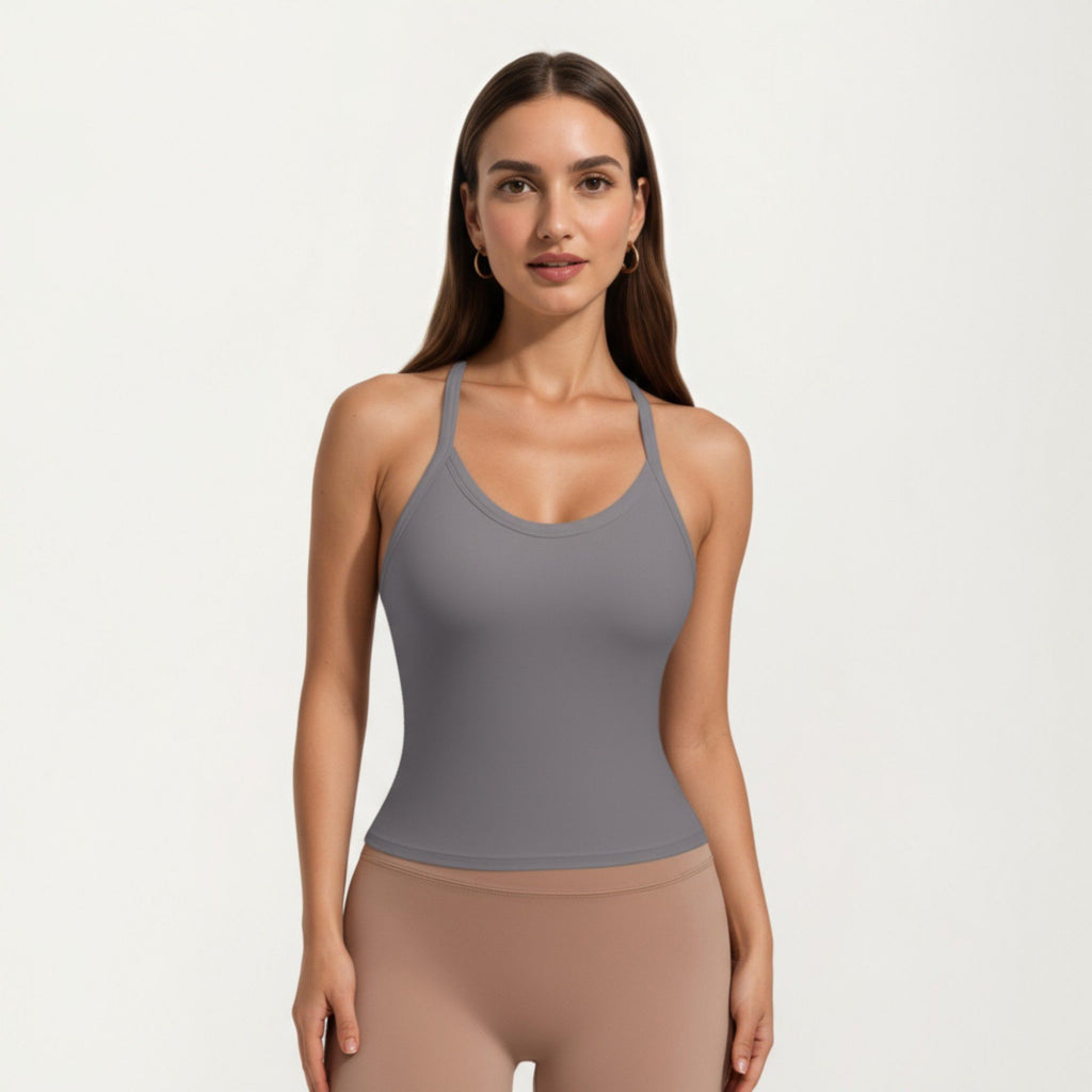 Anna-Kaci Active Women's Fitted Strappy Back Tank Top with Scoop Neck and Cross Back Design