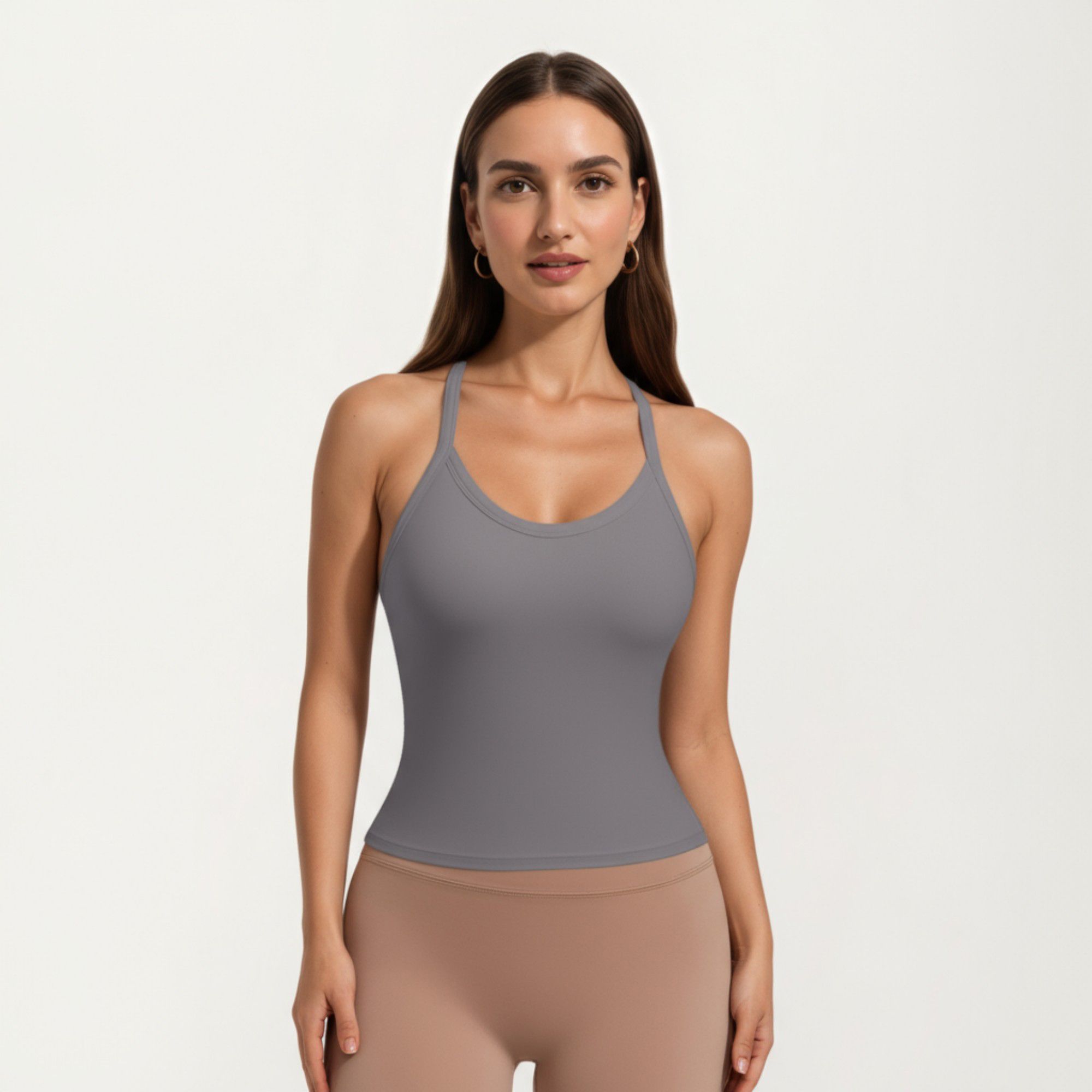Anna-Kaci Active Women's Fitted Strappy Back Tank Top with Scoop Neck and Cross Back Design