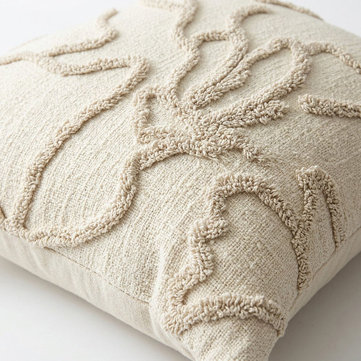 Tufted Abstract Floral Decorative Throw Pillow Cover with Corner Tassels 17.7 x 17.7in