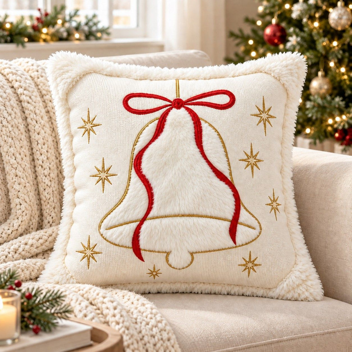 Christmas Embroidered Plush Throw Pillow Cover 18 x 18 Inch 1 Pack