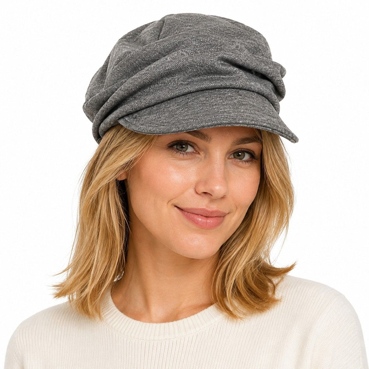 Soft Pleated Newsboy Cap Adjustable Short Brim Baker Boy Beret Hat