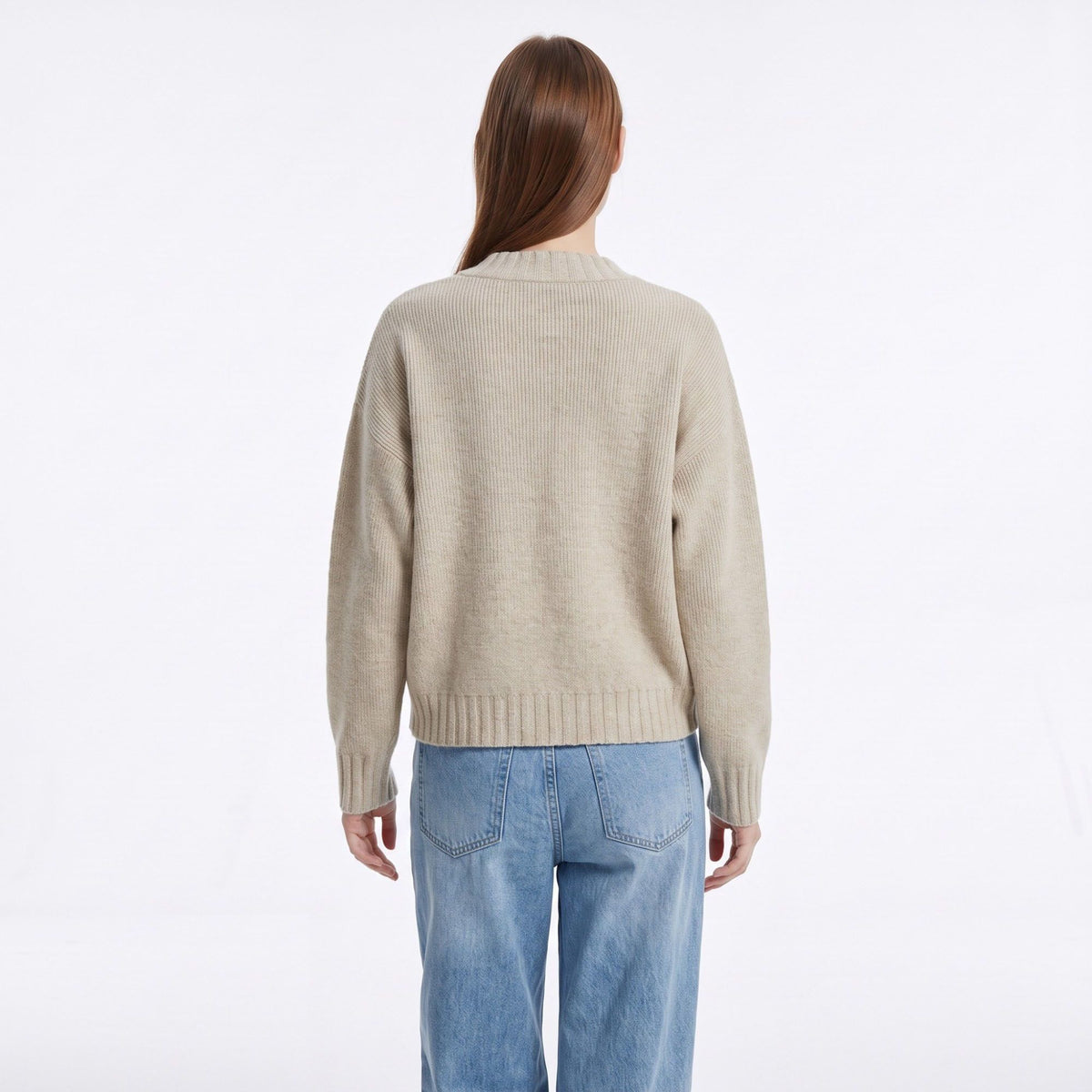 Rib Knit Full Zip Crewneck Cardigan Sweater