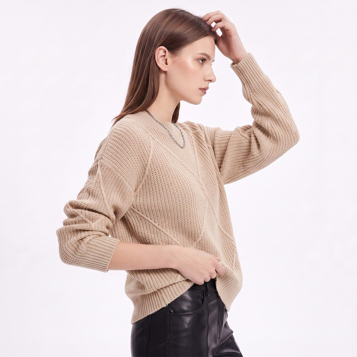 Geometric Textured Crewneck Pullover Sweater