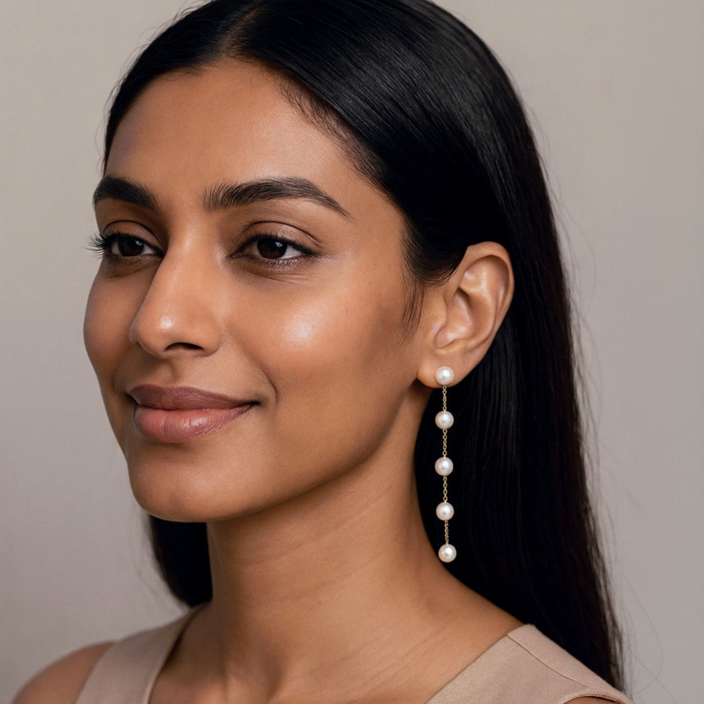 Pearl Drop Earrings with Delicate Chain Detailing and Graduated Bead Accents for a Soft Feminine Modern Elegant Accessory