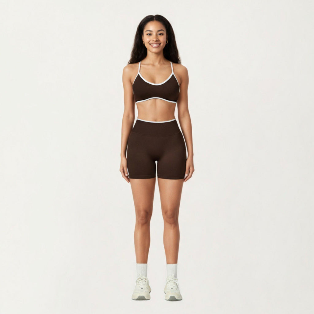 Anna-Kaci Active Women's Contrast Trim Scoop Neck Sports Bra with Adjustable Spaghetti Straps
