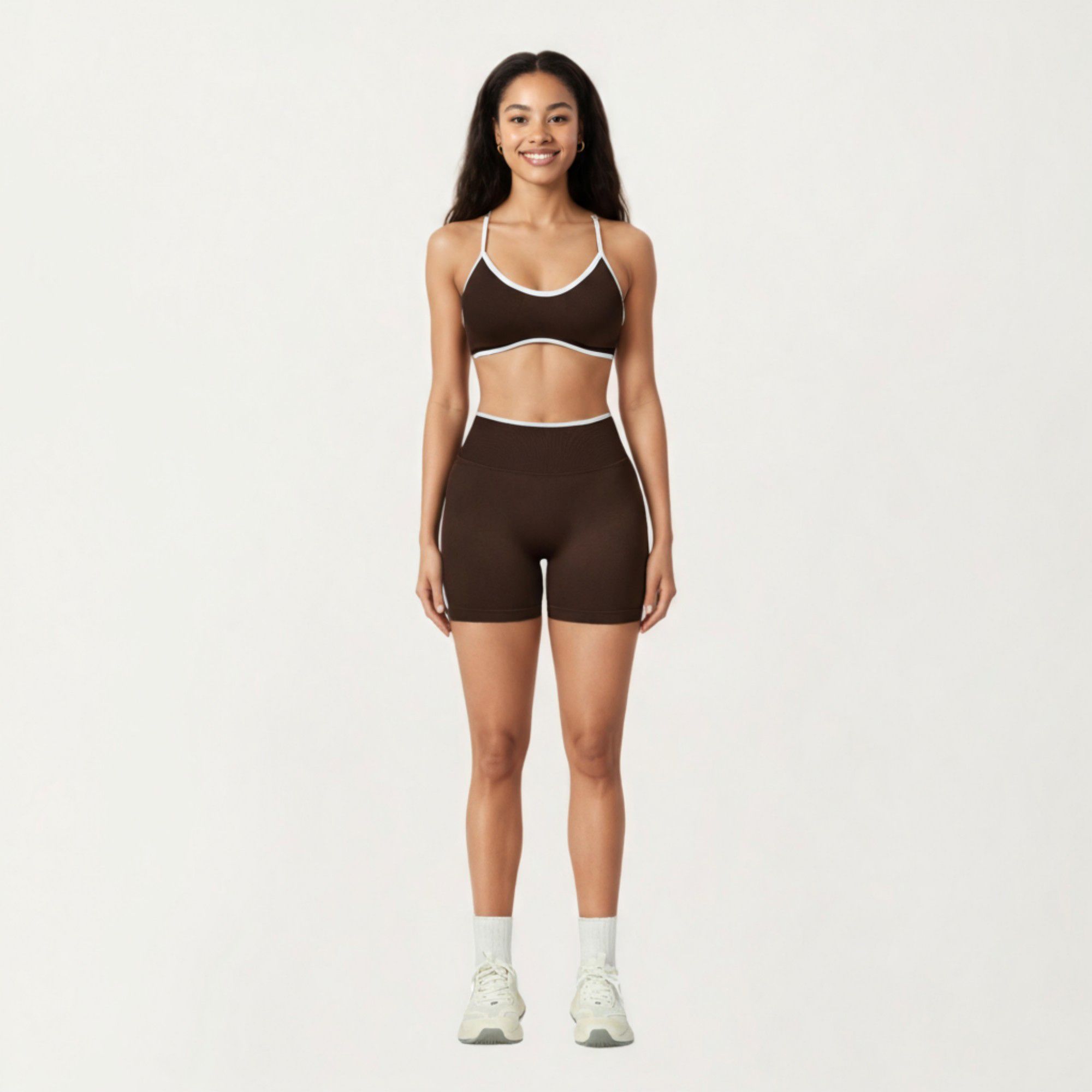 Anna-Kaci Active Women's Contrast Trim Scoop Neck Sports Bra with Adjustable Spaghetti Straps