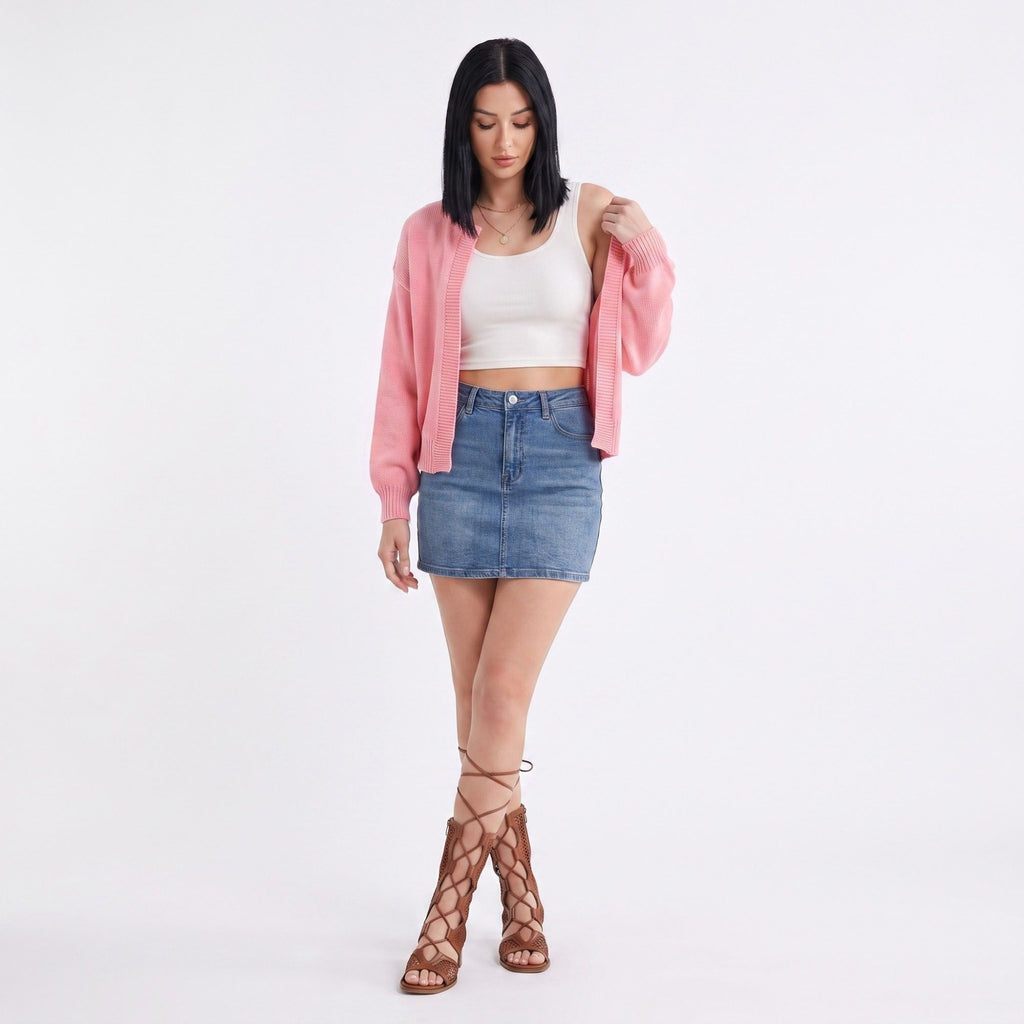 Open-Front Drop Shoulder Long Sleeve Knit Cardigan