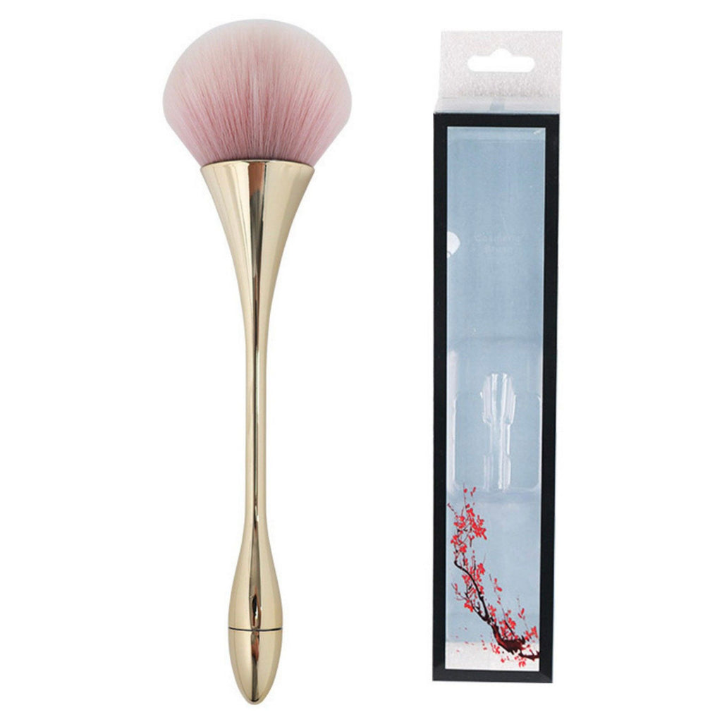 2 Piece Powder Makeup Brush Set with Soft Synthetic Bristles and Metallic Handle for Face Makeup