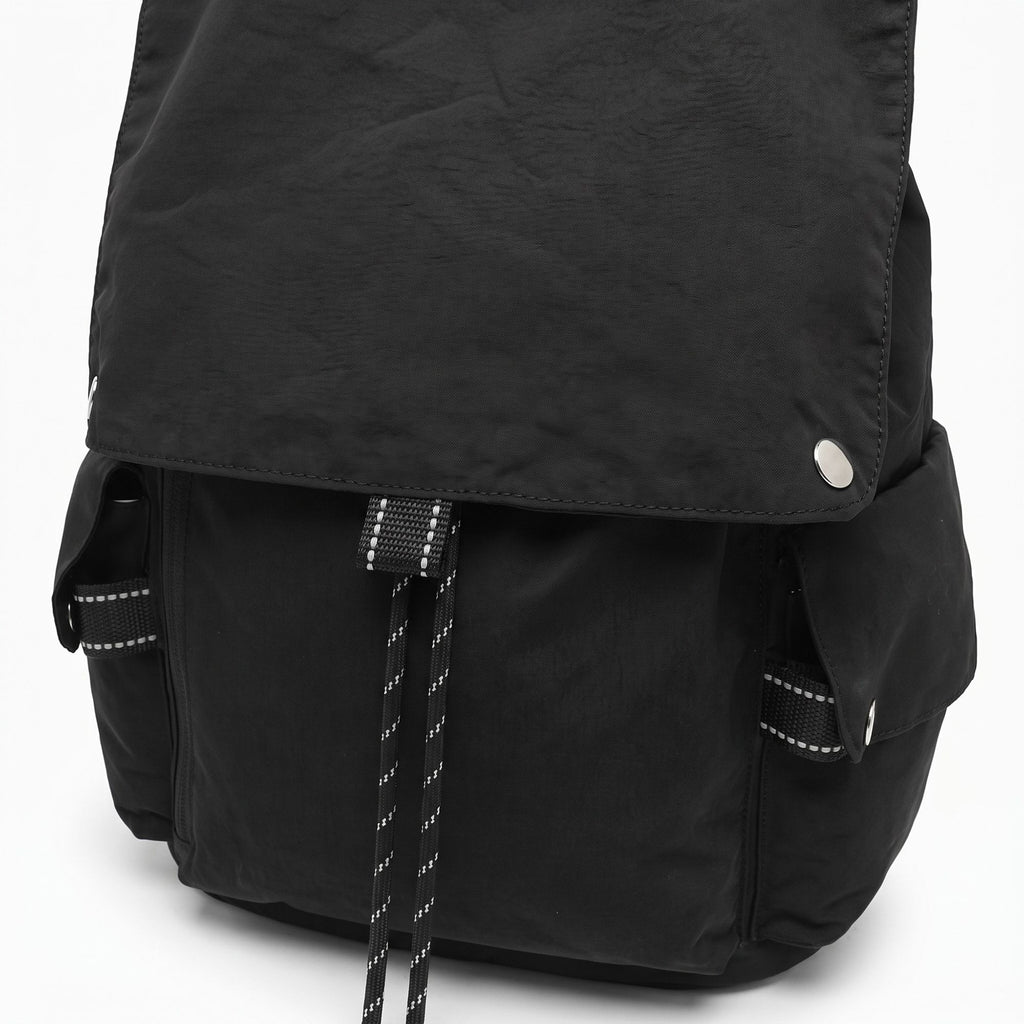 Canvas Flap Backpack with Drawstring Closure Side Pockets and Adjustable Shoulder Straps