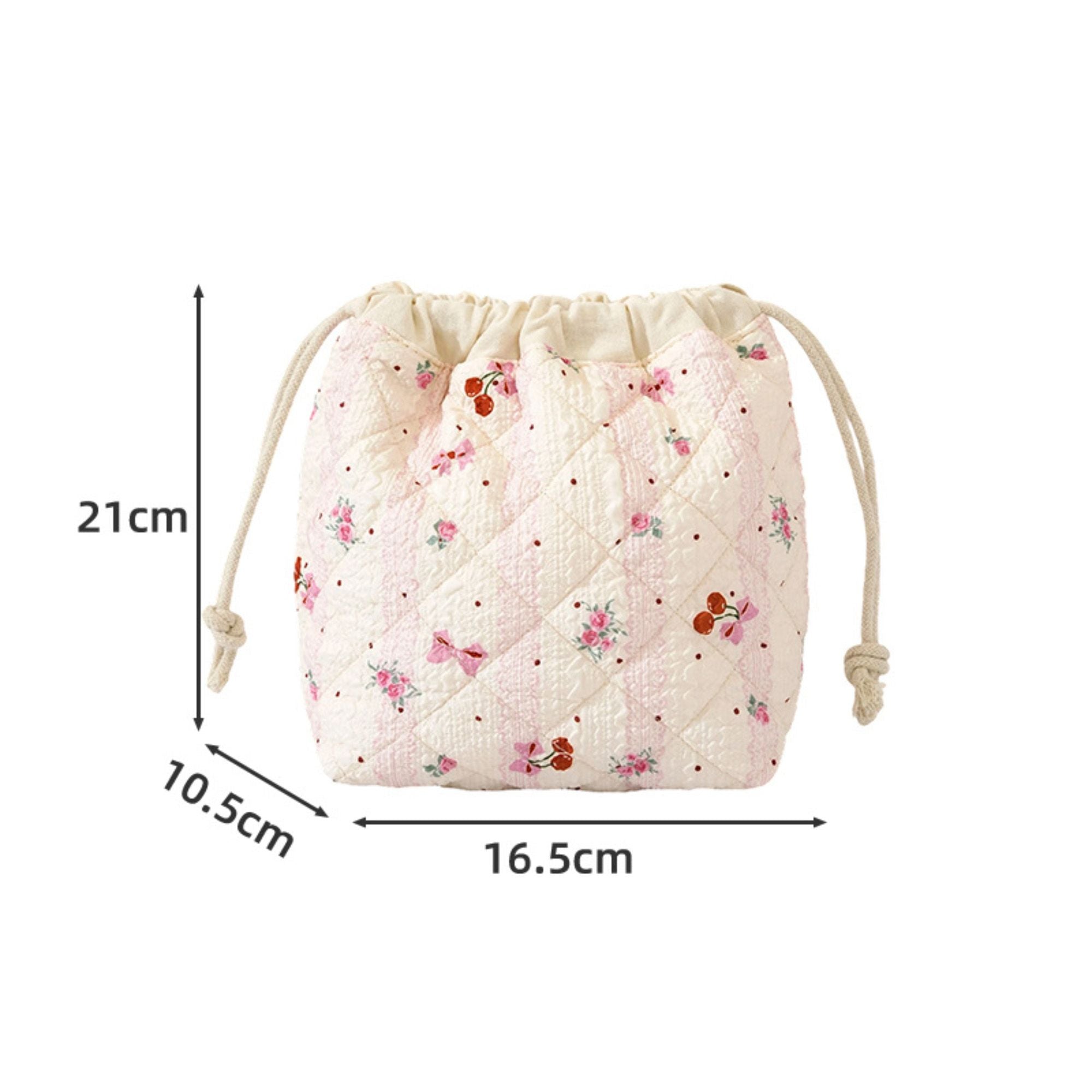 Quilted Drawstring Makeup Bag Large Capacity Portable Cosmetic Organizer Pouch