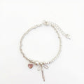 Women's Beaded Bracelet with Heart and Bow Charms Adjustable Chain Design