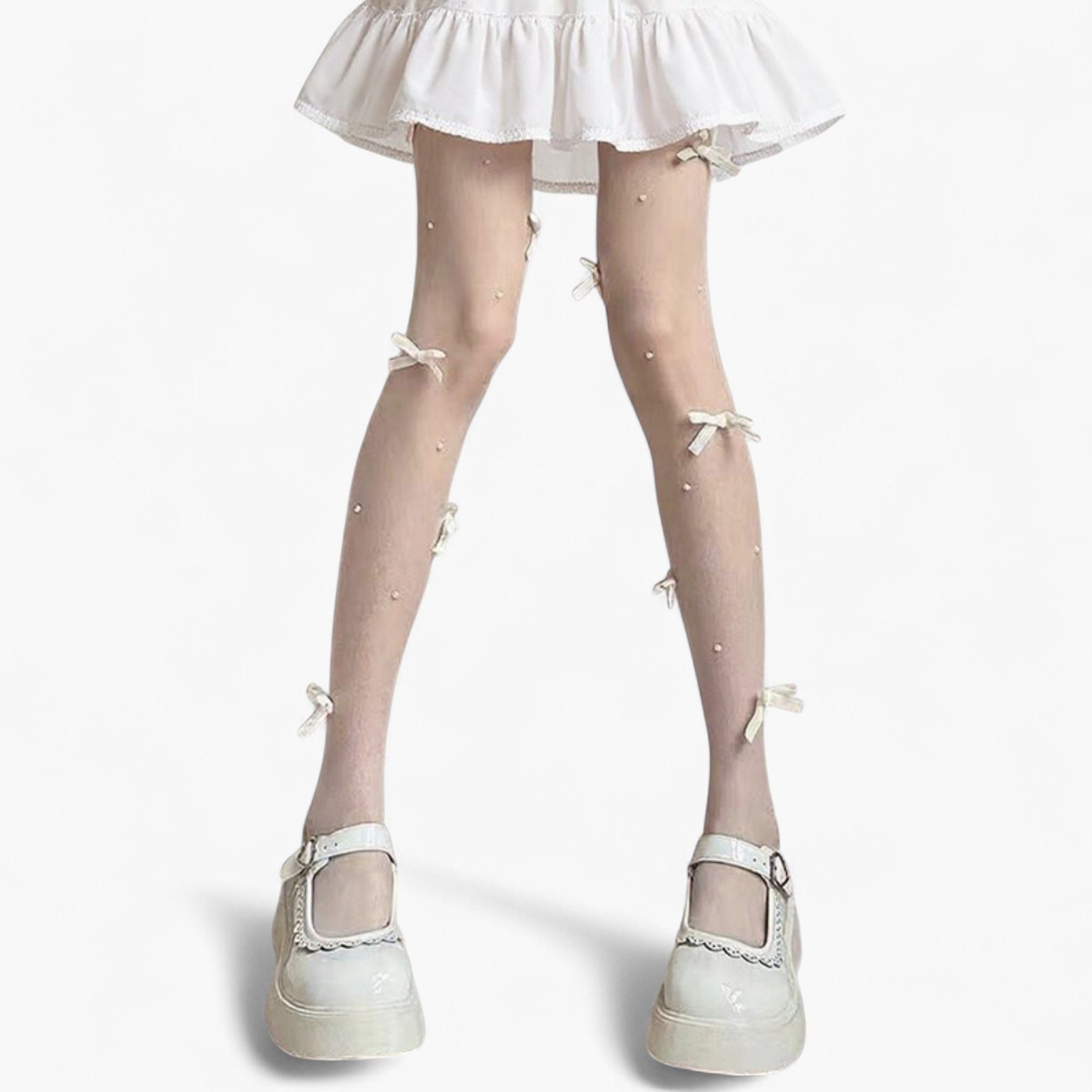 Anna-Kaci Women's Sheer Tights with Bow Accents and Polka Dot Embellishments