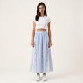 Anna-Kaci Women's Gingham Maxi Skirt Lace Panel High Waist A Line Flowy Lightweight Casual Skirt