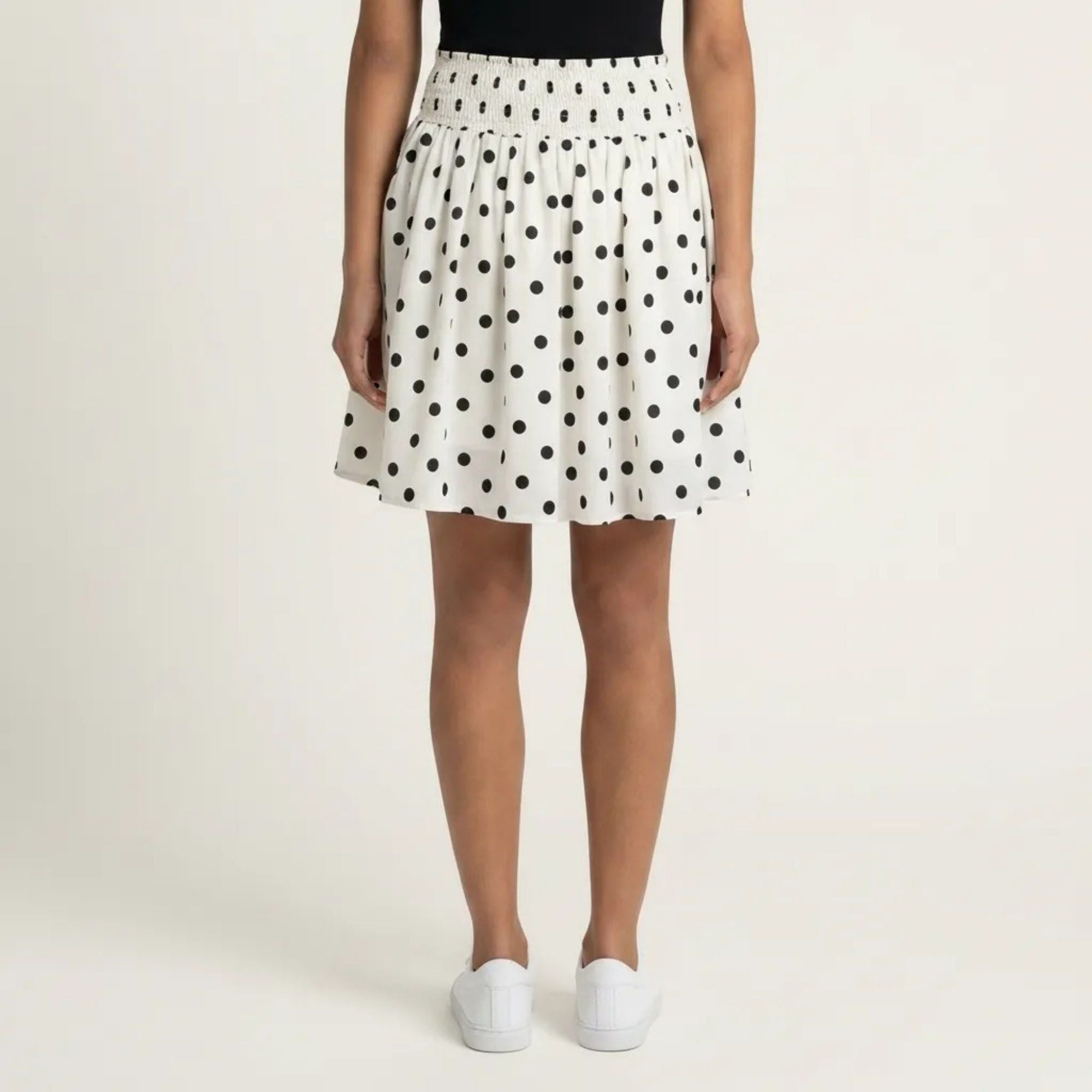 Anna-Kaci Women's Polka Dot A Line Skirt Smocked High Waist Flowy Lightweight Casual Mini Skirt