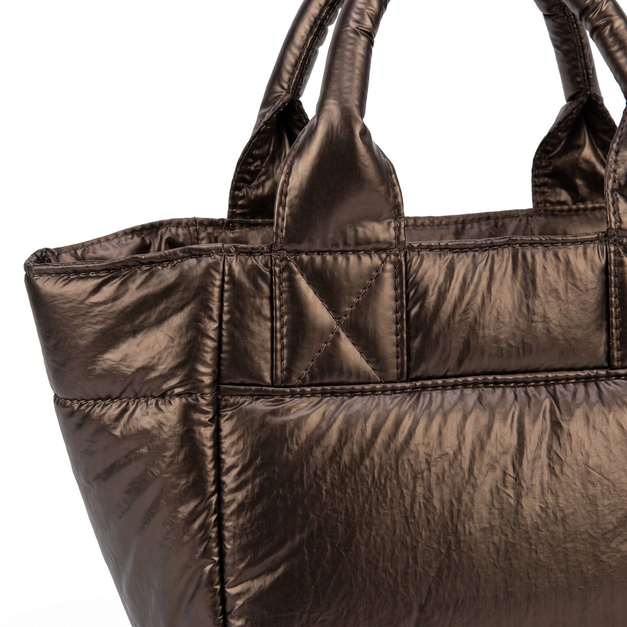 Padded Puffer Tote Bag with Rounded Top Handles and Exterior Front Pocket 13x6.5x4in