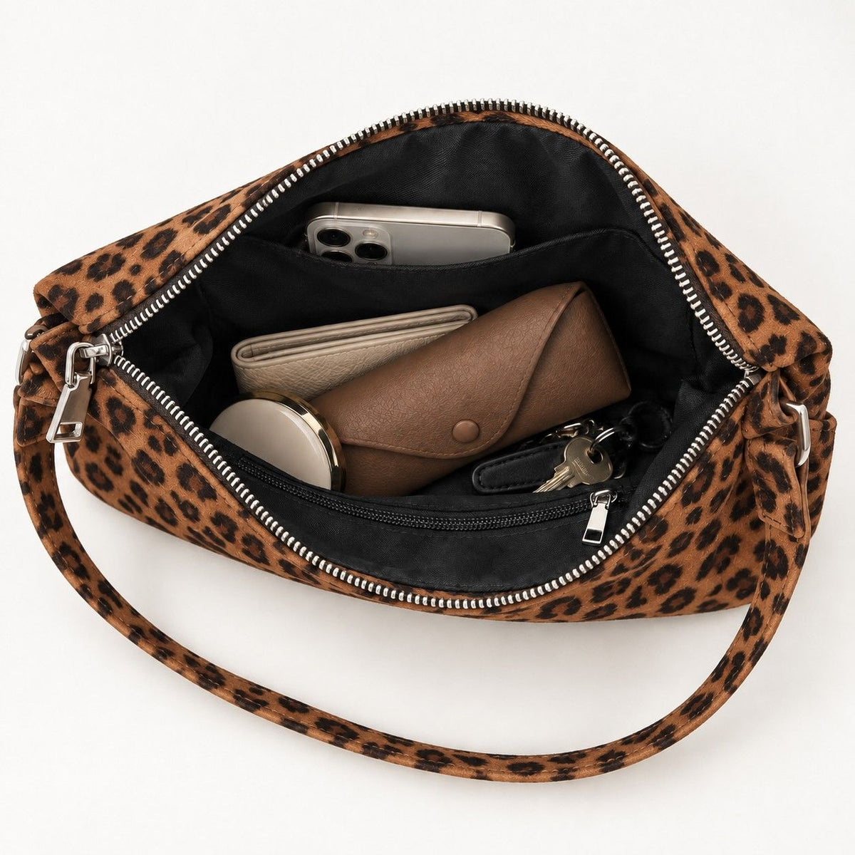 Faux Suede Hobo Shoulder Bag with Zip Closure and Interior Pockets