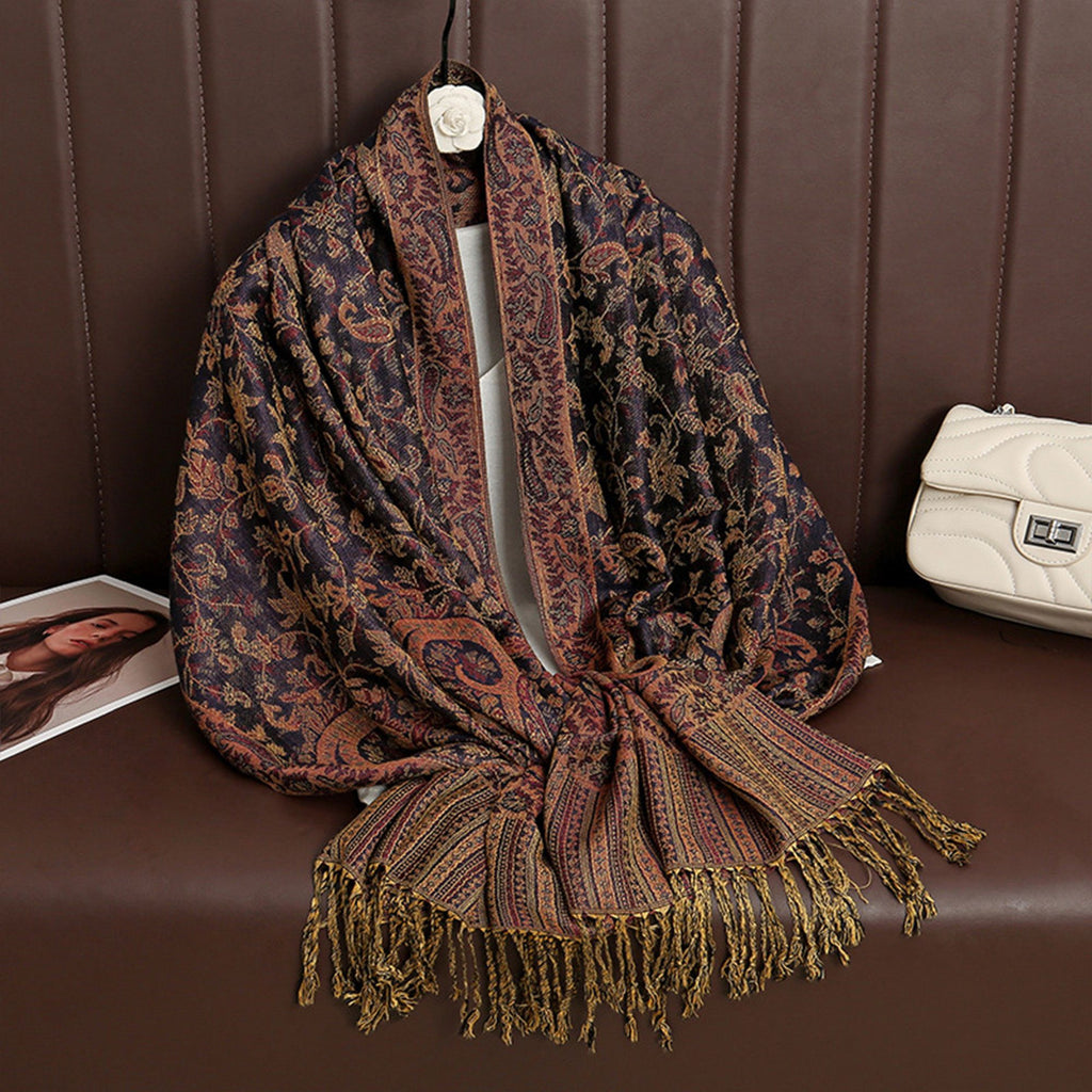 Anna-Kaci Women's Jacquard Paisley Shawl Scarf with Elegant Fringe Hem 71¡Á27.5 Inches