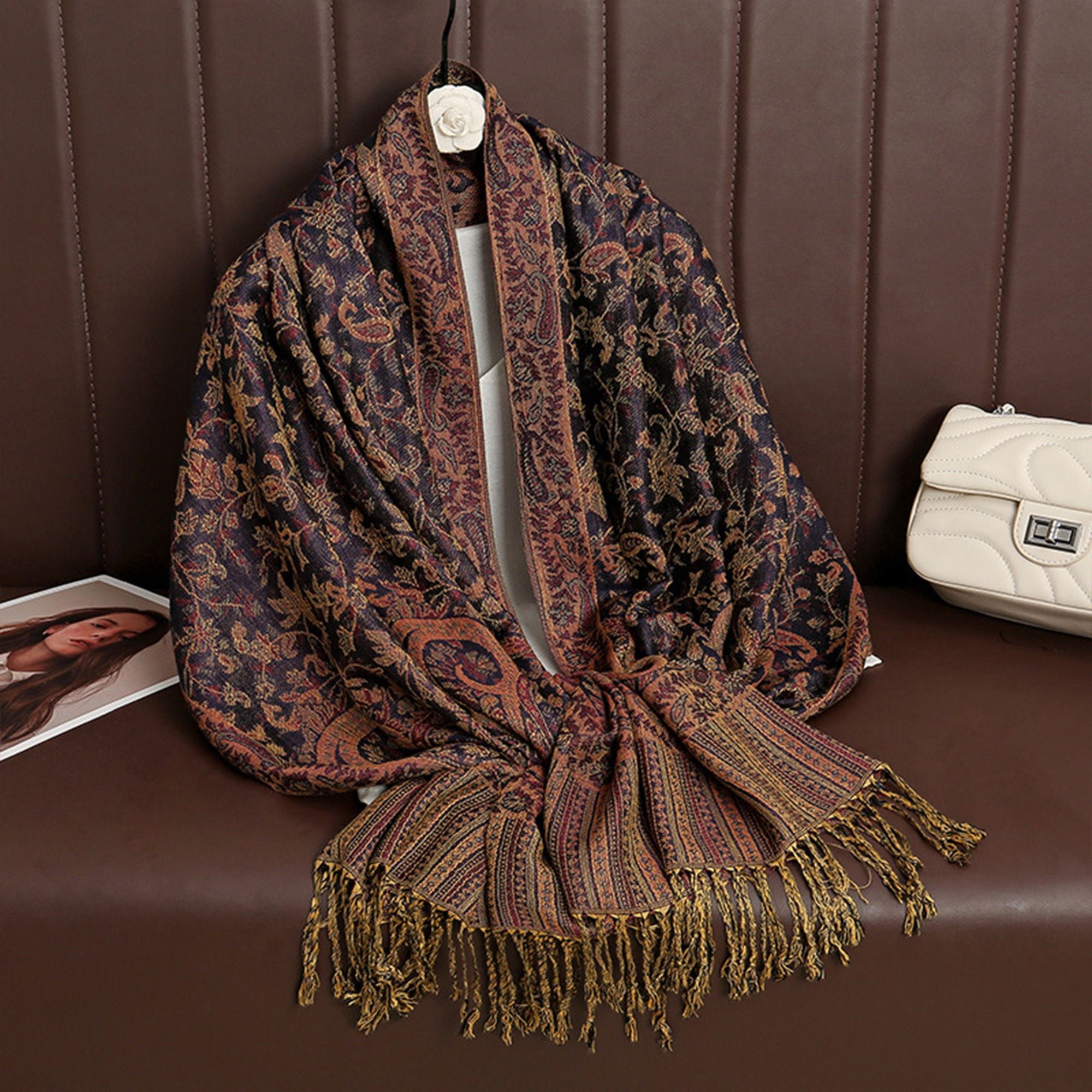 Anna-Kaci Women's Jacquard Paisley Shawl Scarf with Elegant Fringe Hem 71¡Á27.5 Inches