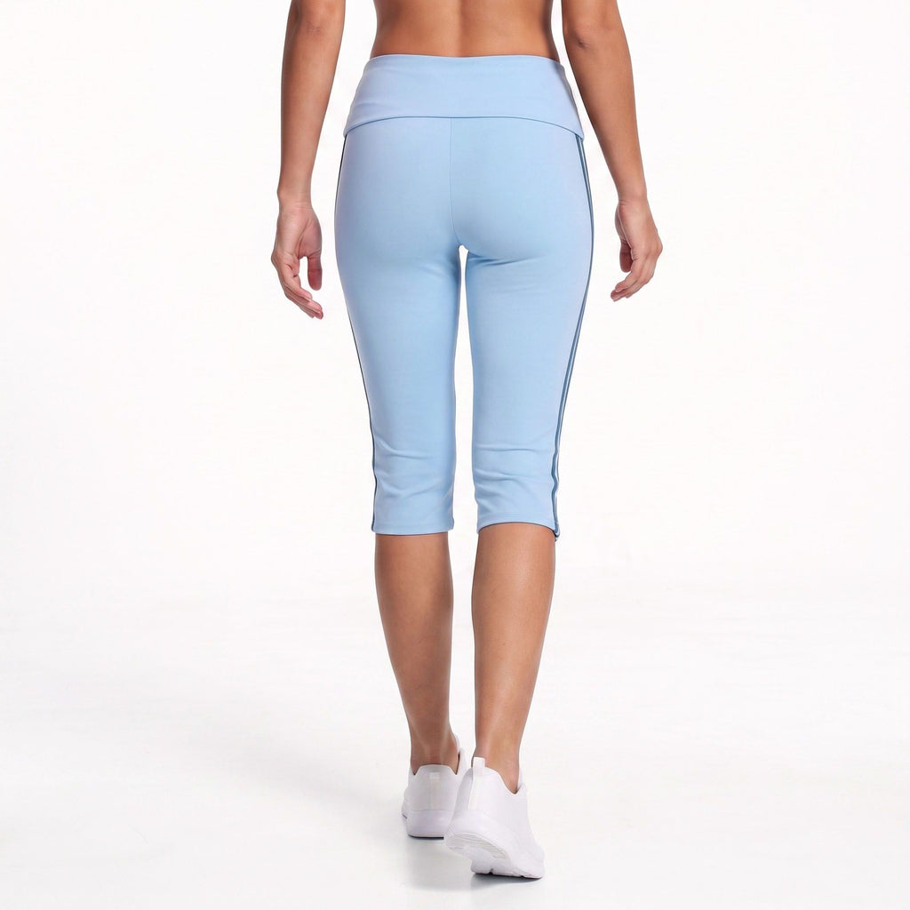 Foldover Waist Capri Leggings with Contrast Side Stripes