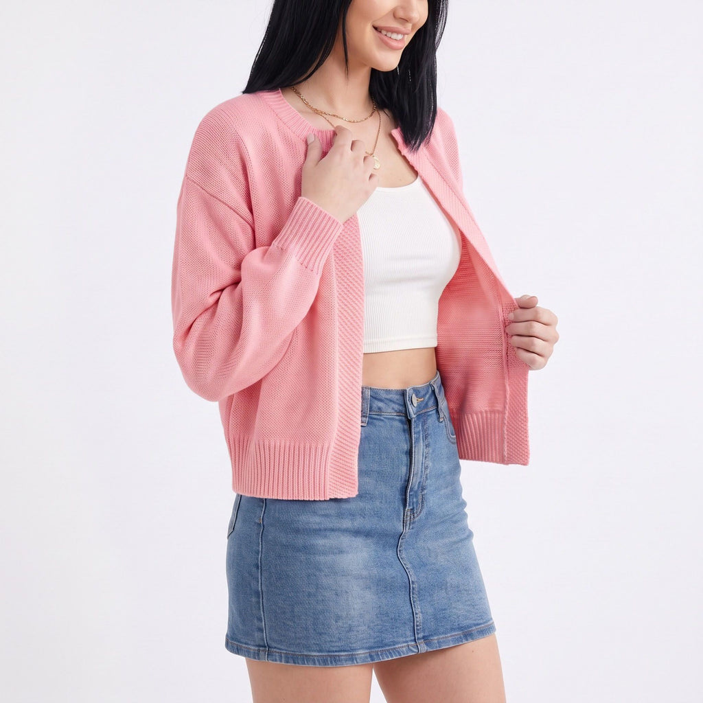 Open-Front Drop Shoulder Long Sleeve Knit Cardigan