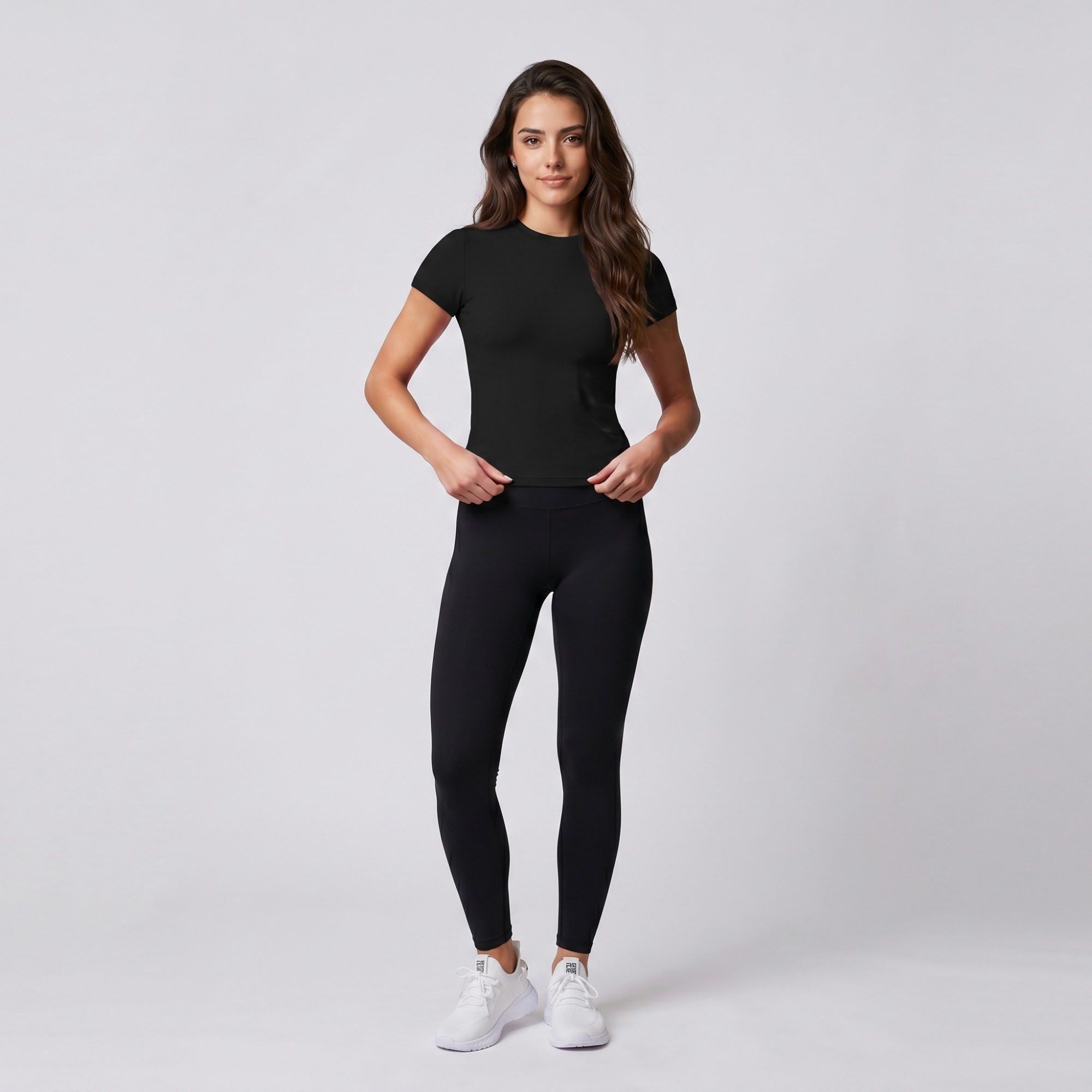 Short Sleeve Workout Top Crew Neck Fitted Activewear T Shirt Yoga Tee