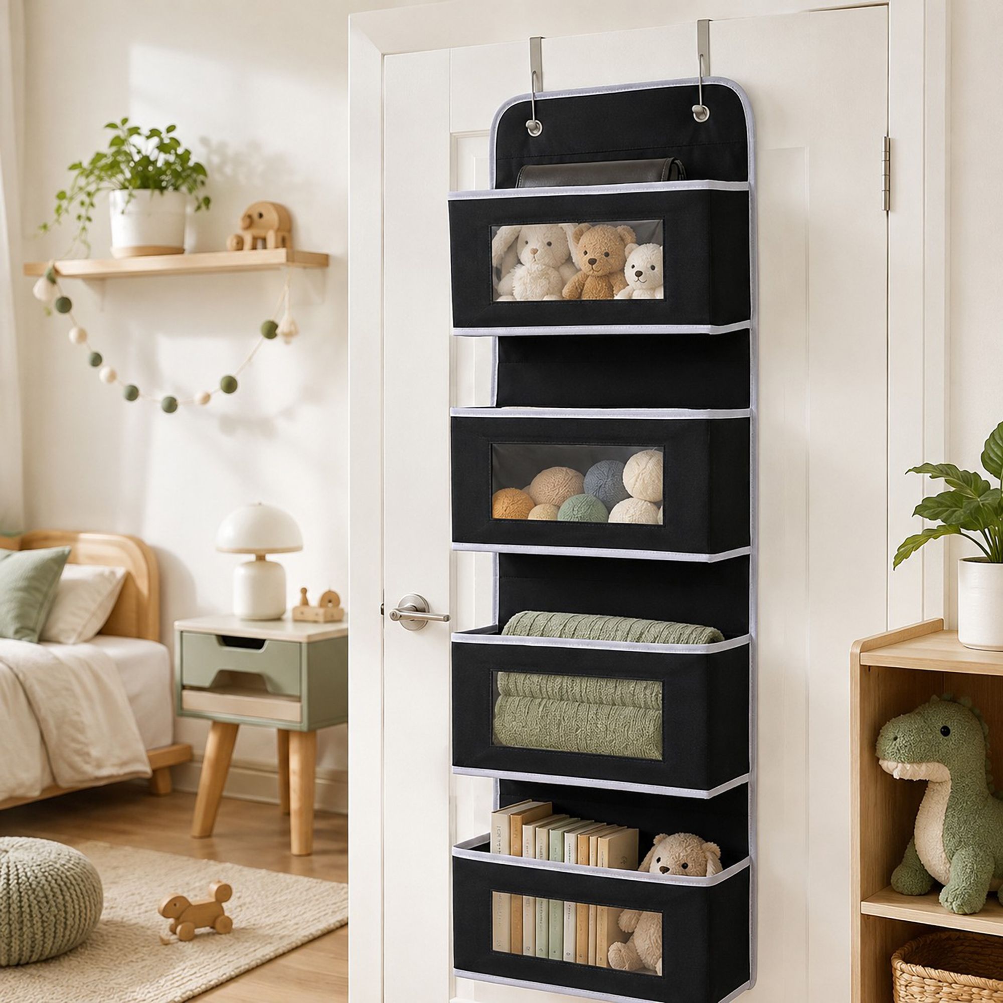 4 Tier Hanging Storage Organizer with Clear Window Pockets for Door Wall or Closet