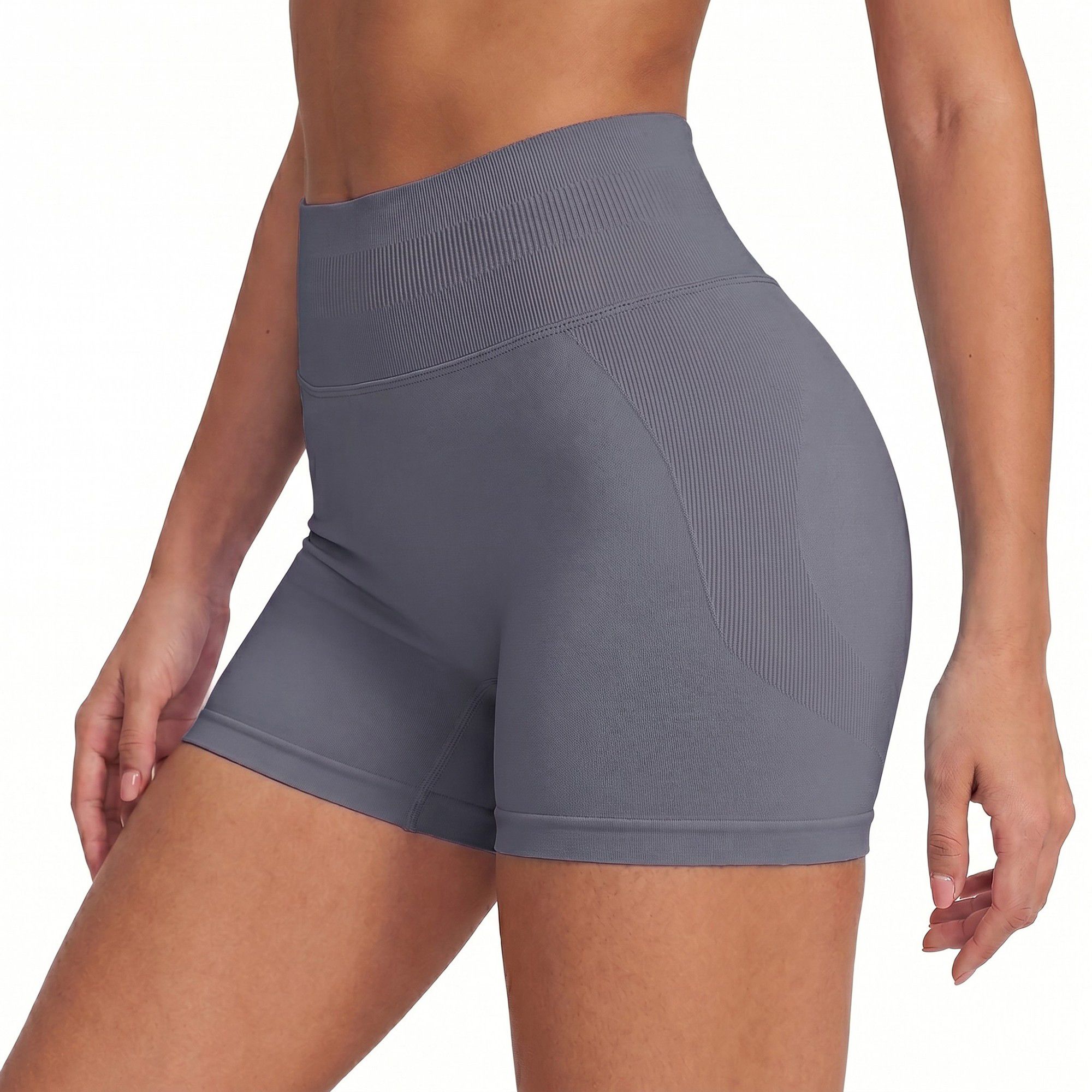 High Waist Seamless Workout Shorts Ribbed Waistband Yoga Biker Shorts