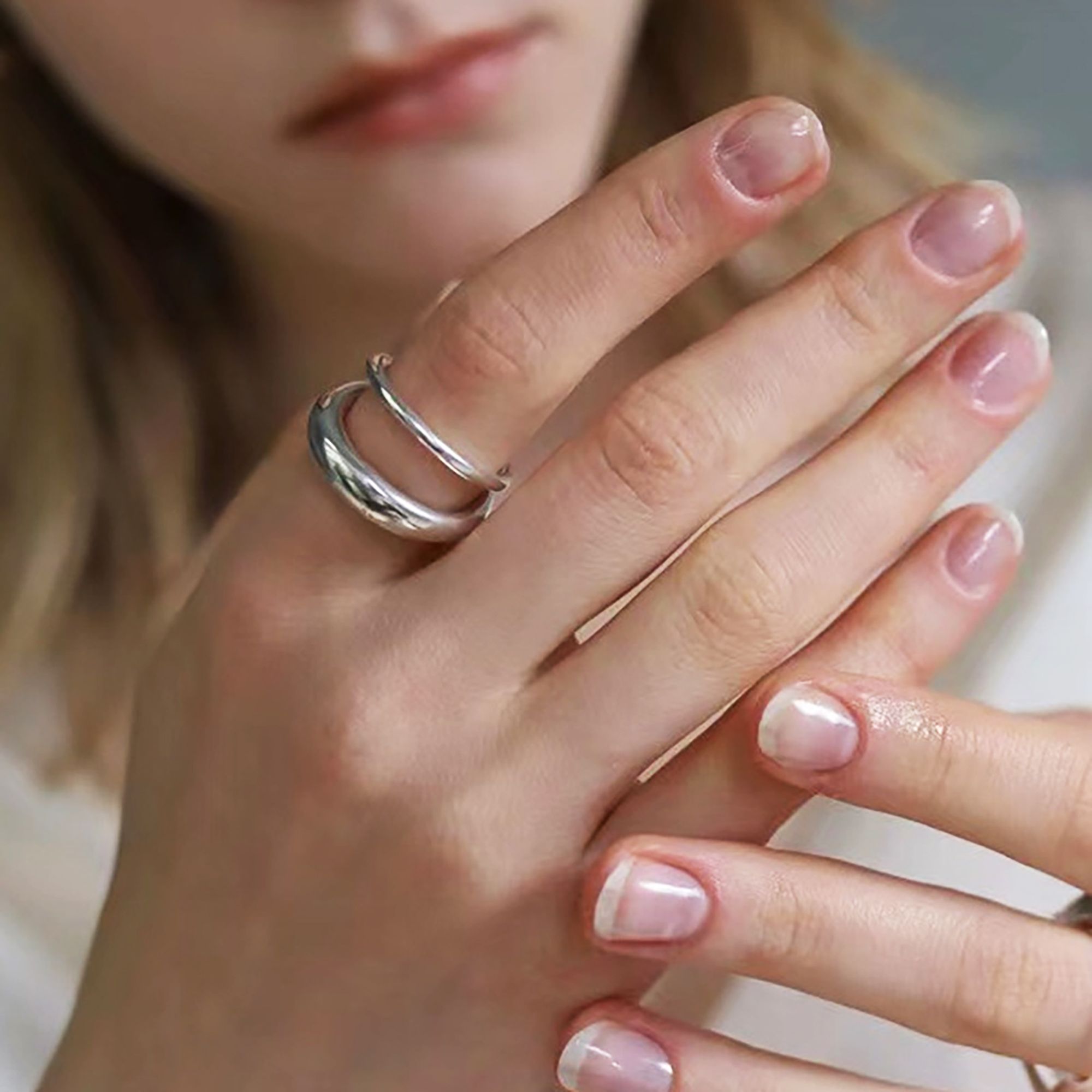 Women's Titanium Steel Double Loop Ring - Durable Hypoallergenic Statement Ring for Daily Wear