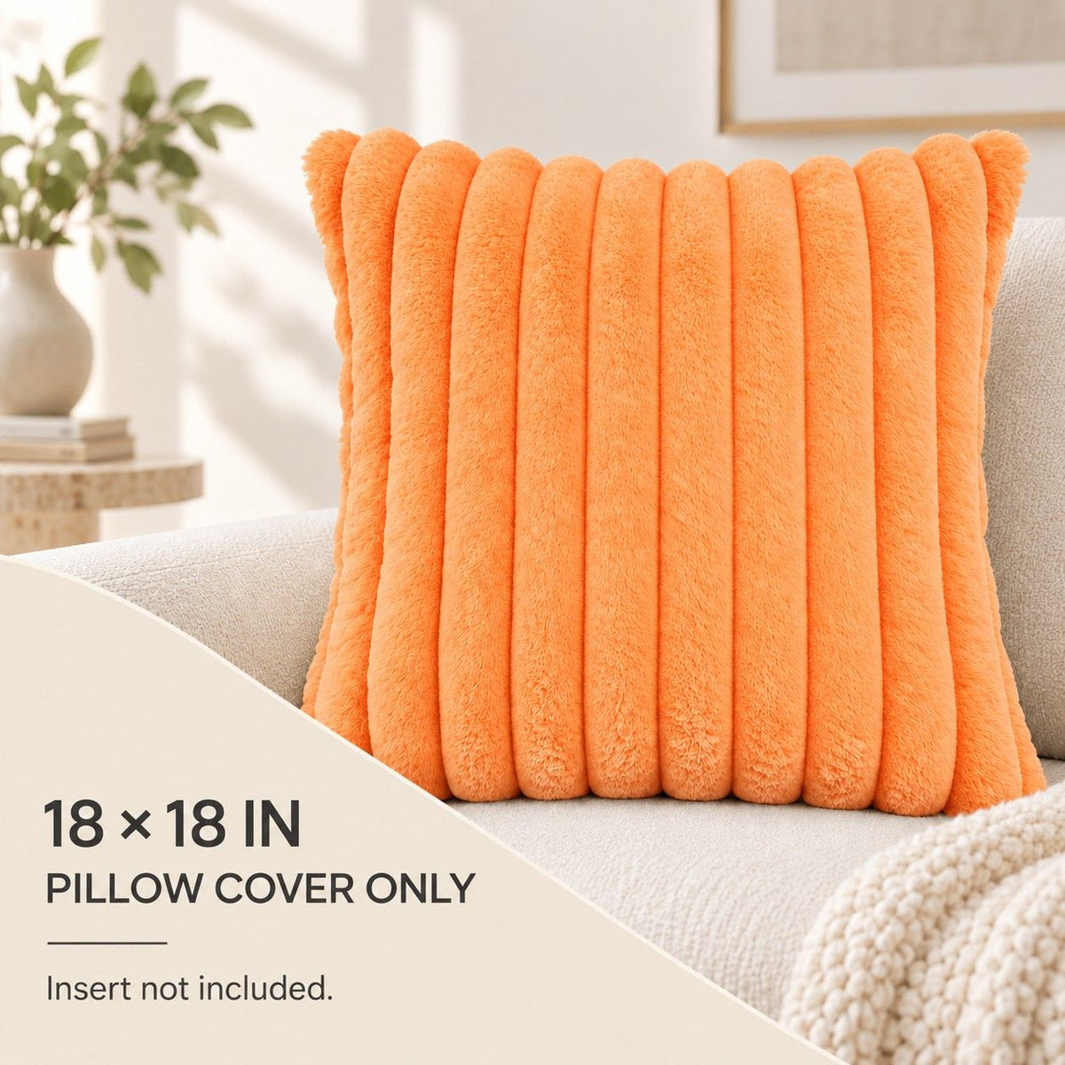 Double Sided Plush Corduroy Throw Pillow Cover 18 x 18 Inch Wide Stripe Texture
