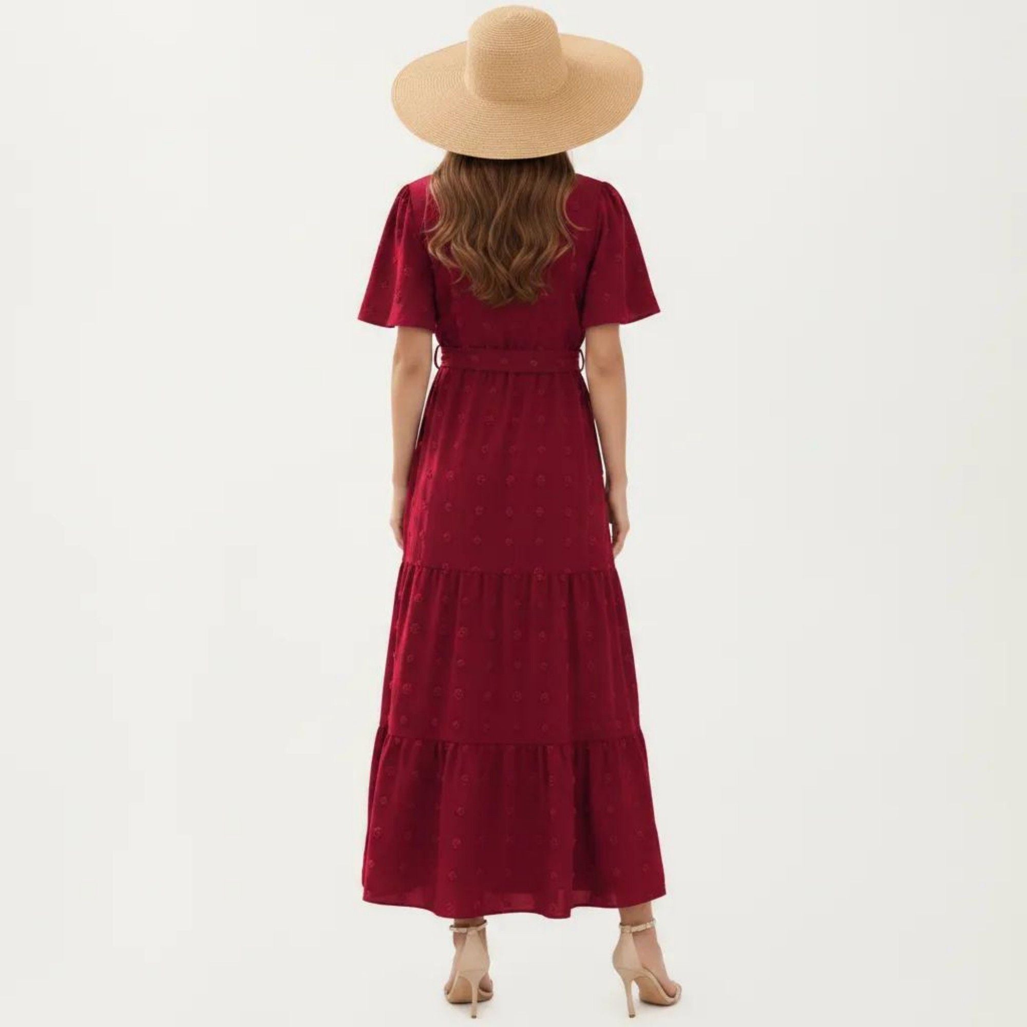 Anna-Kaci Women's Short Sleeve Maxi Dress with Wrap Front Waist Tie and Tiered Skirt