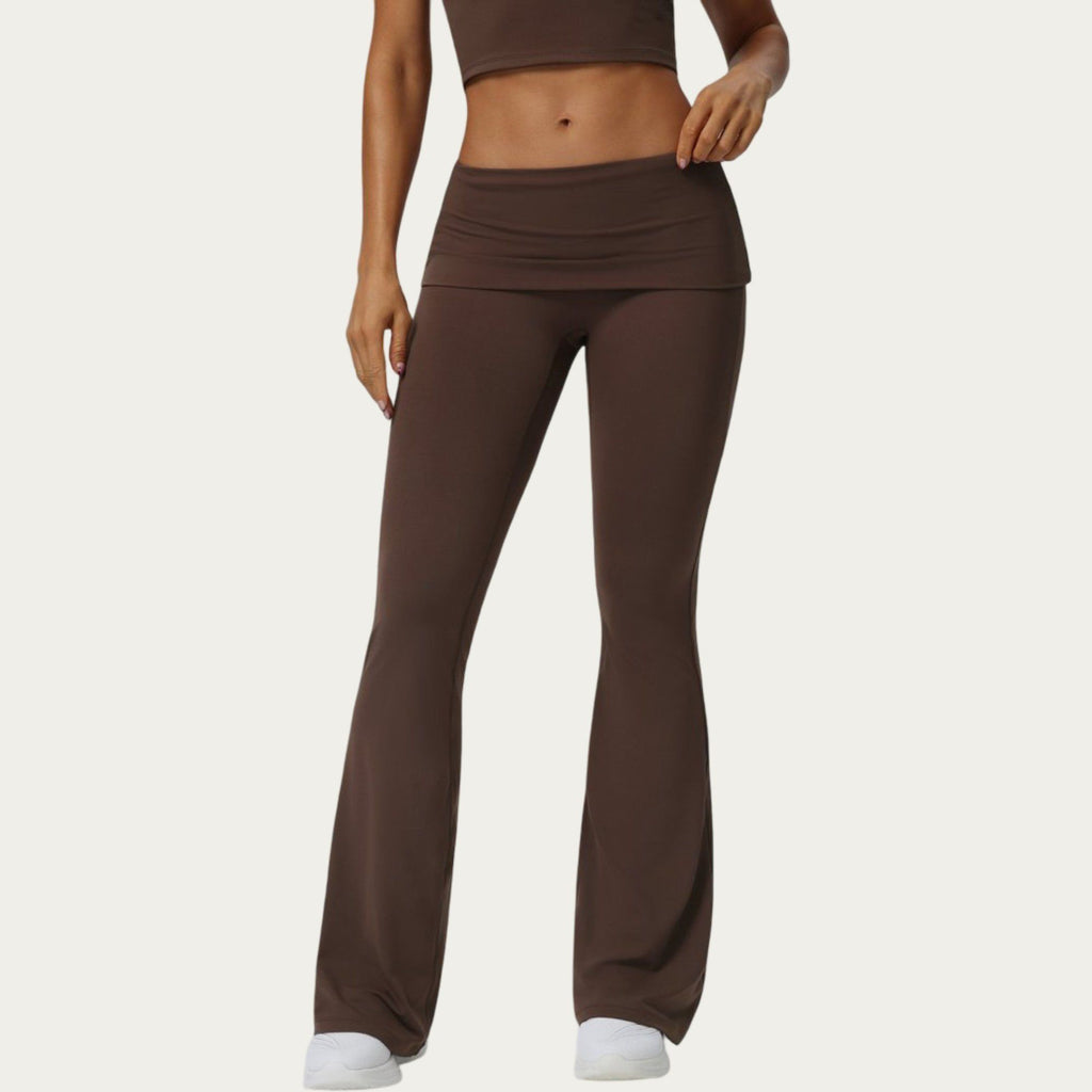 Anna-Kaci Active Women's Foldover Waist Flare Leggings with Smooth Stretch Knit Fabric