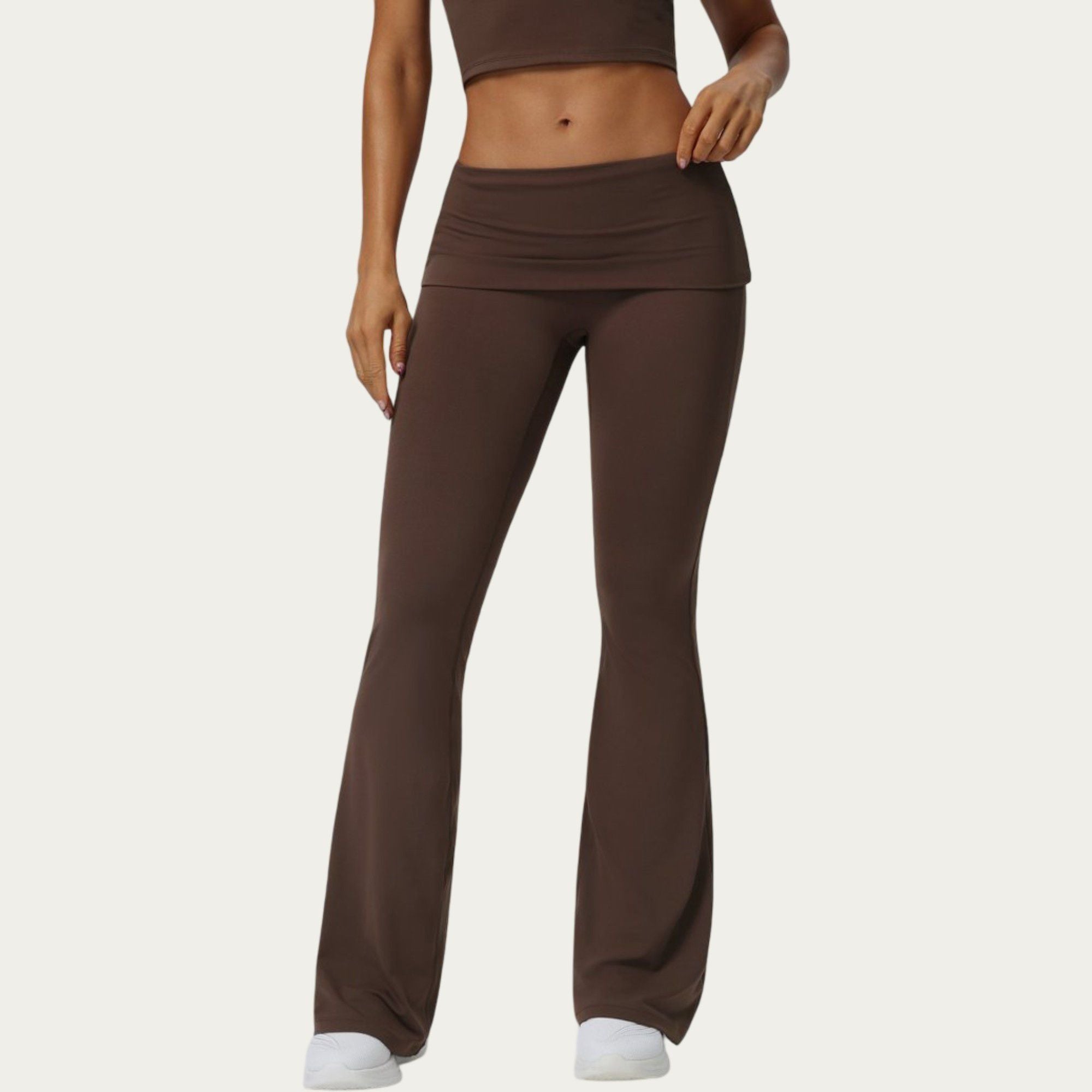 Anna-Kaci Active Women's Foldover Waist Flare Leggings with Smooth Stretch Knit Fabric