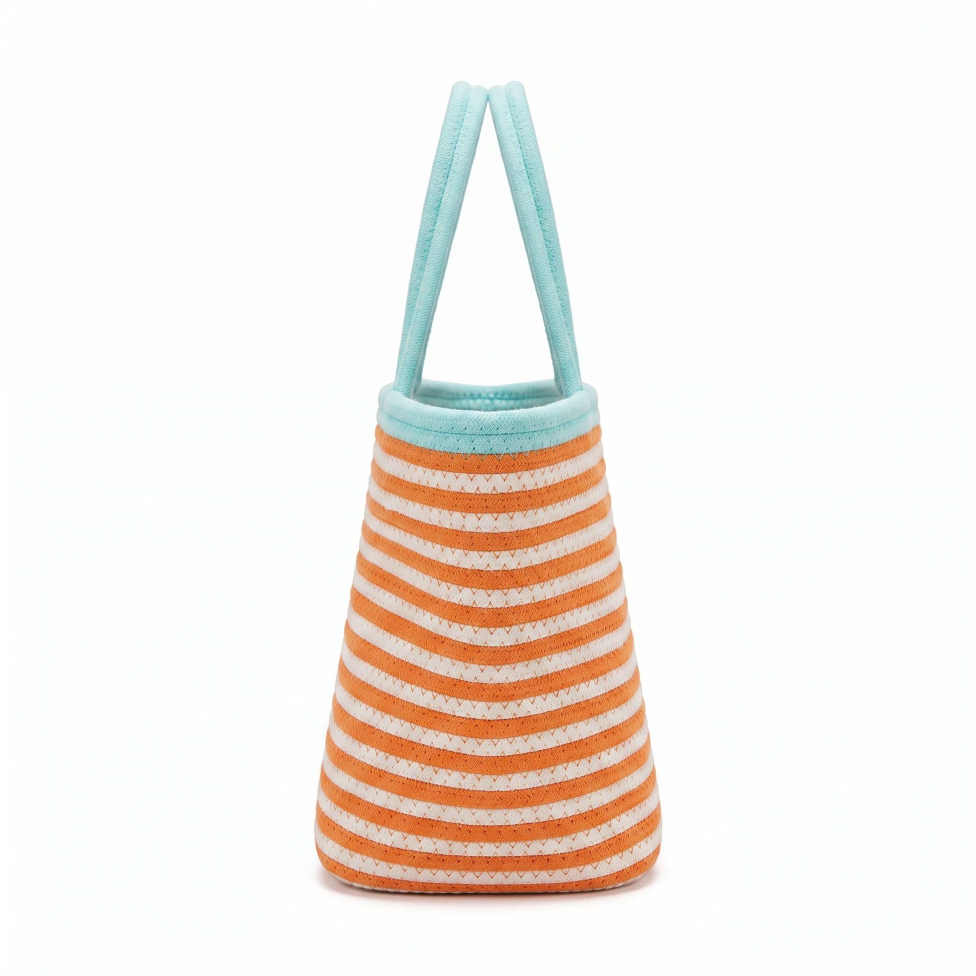 Dog Applique Striped Woven Rope Tote Bag Casual Shoulder Carryall