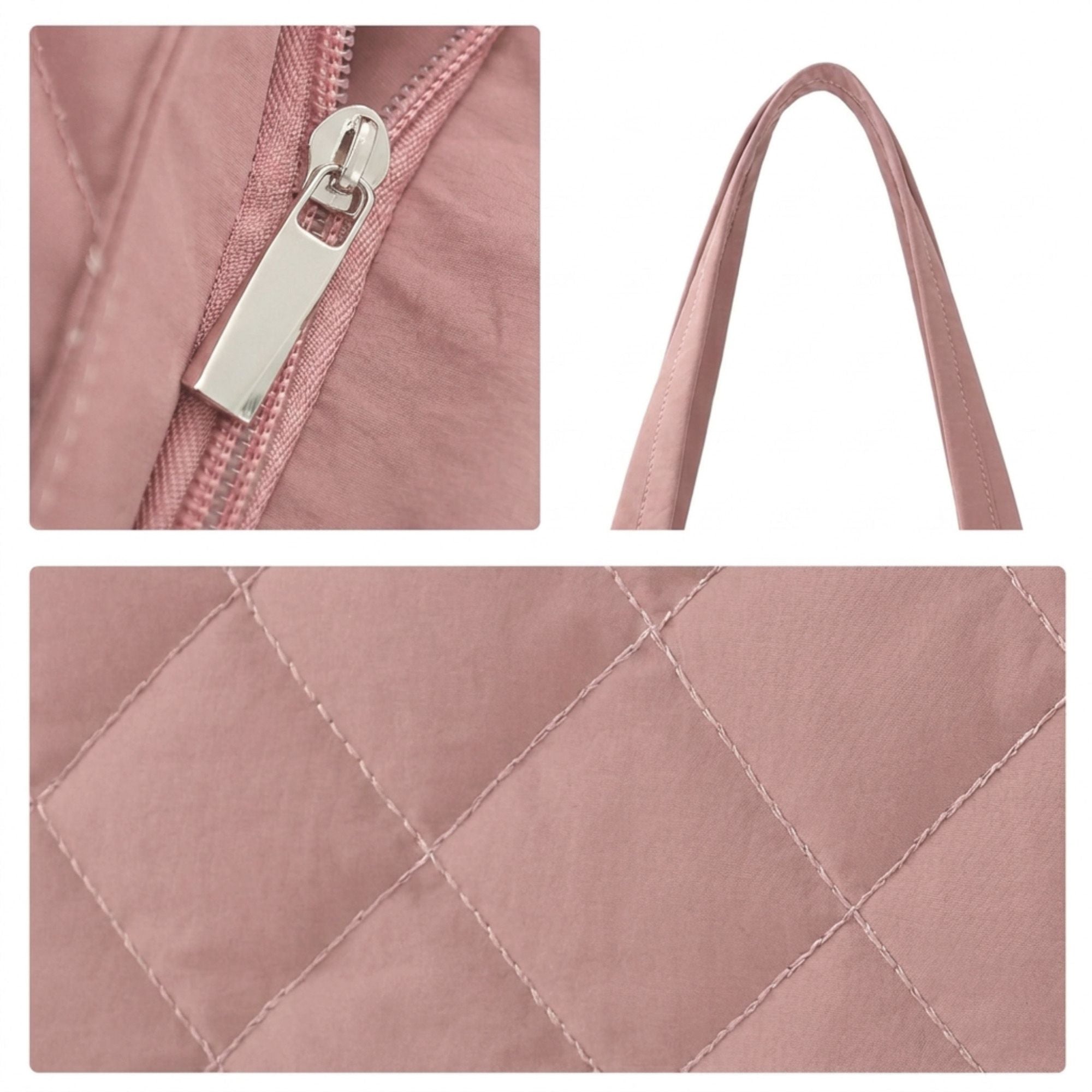 Quilted Tote Bag with Zipper Pockets and Water Resistant Fabric