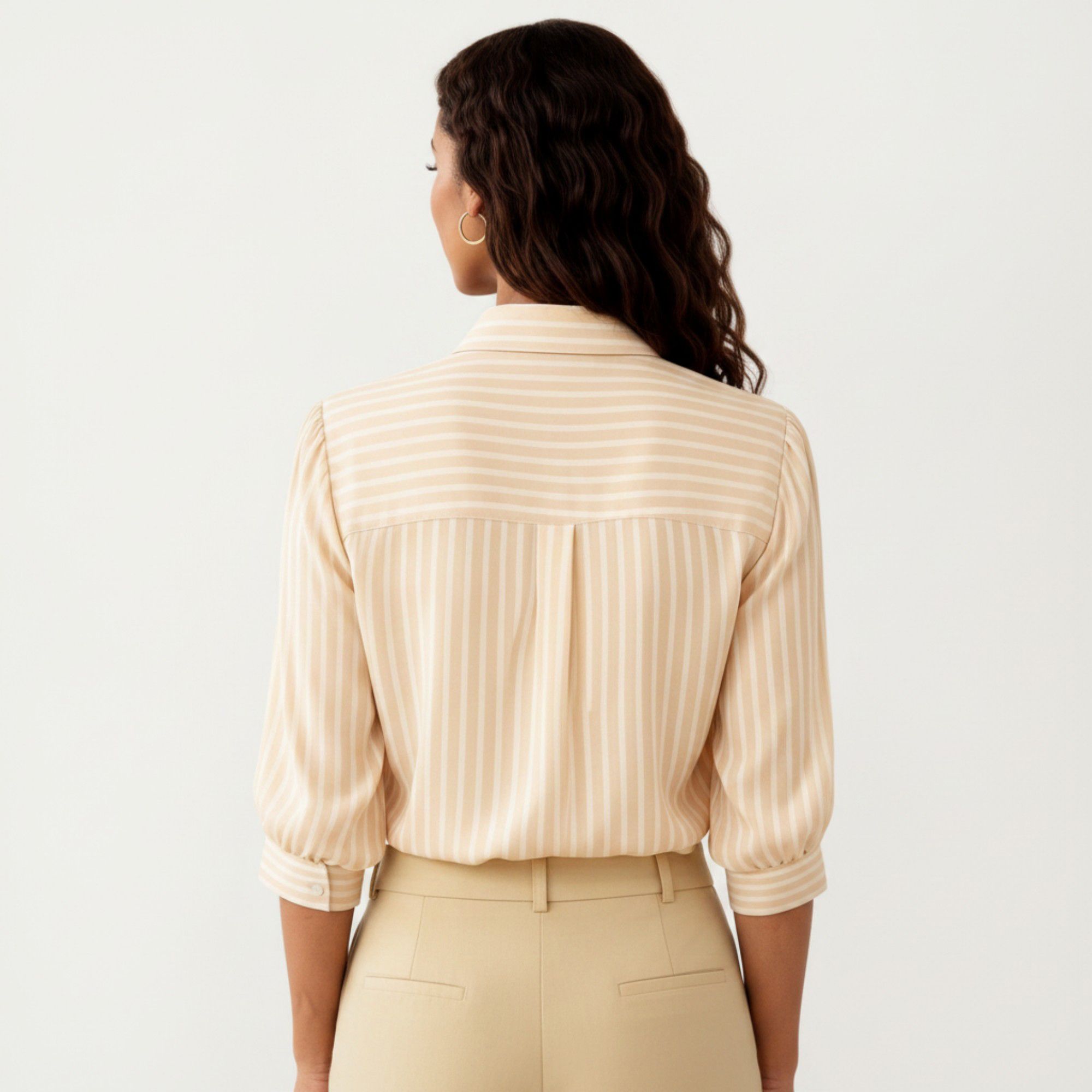 Anna-Kaci Women's Striped Button Down Blouse with Collared Neckline and Puff Sleeves