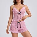 Heart Print Mesh Ruffle Cami and Shorts Lingerie Set