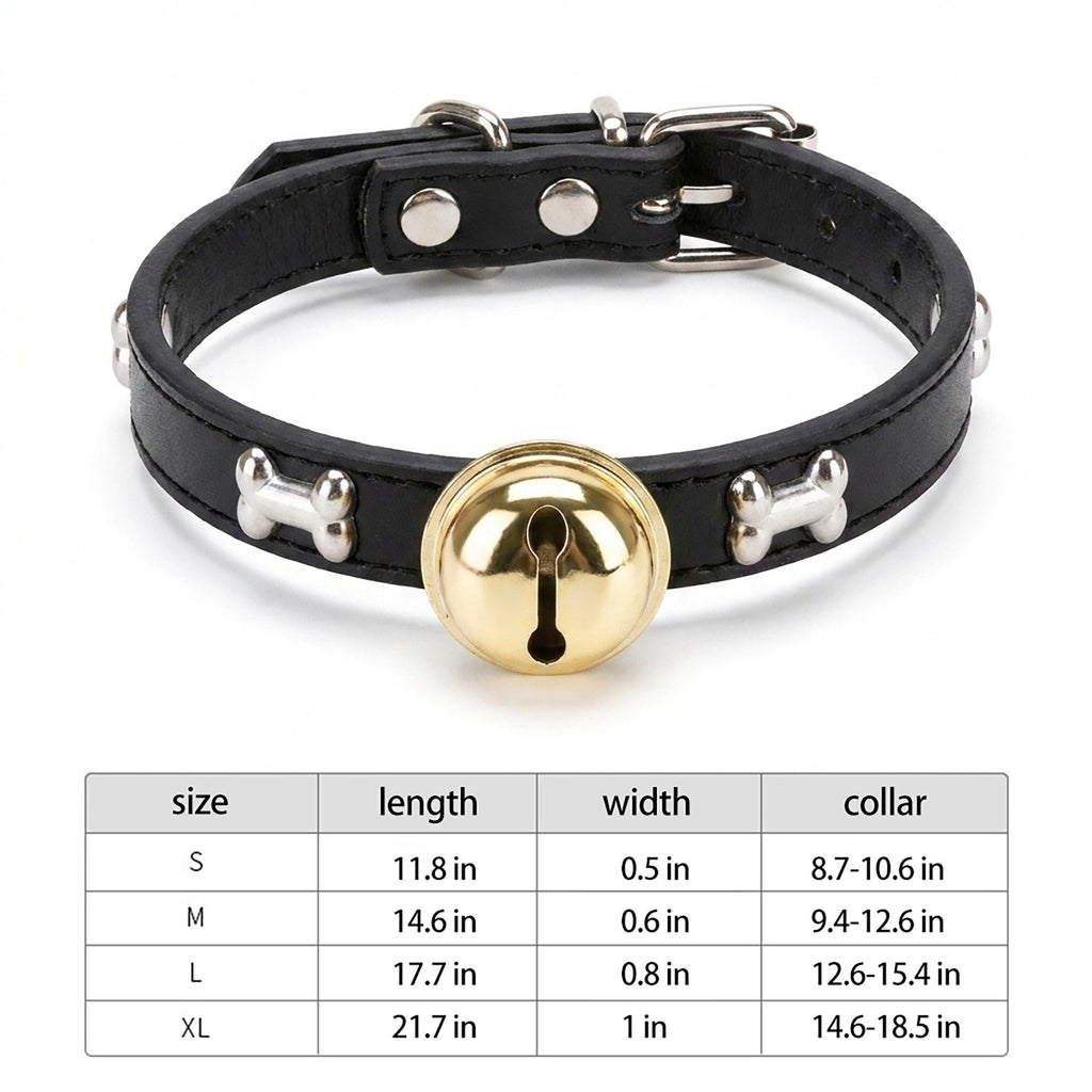 Adjustable Dog & Cat Collar with Paw Print Decoration and Bell Soft PU Leather