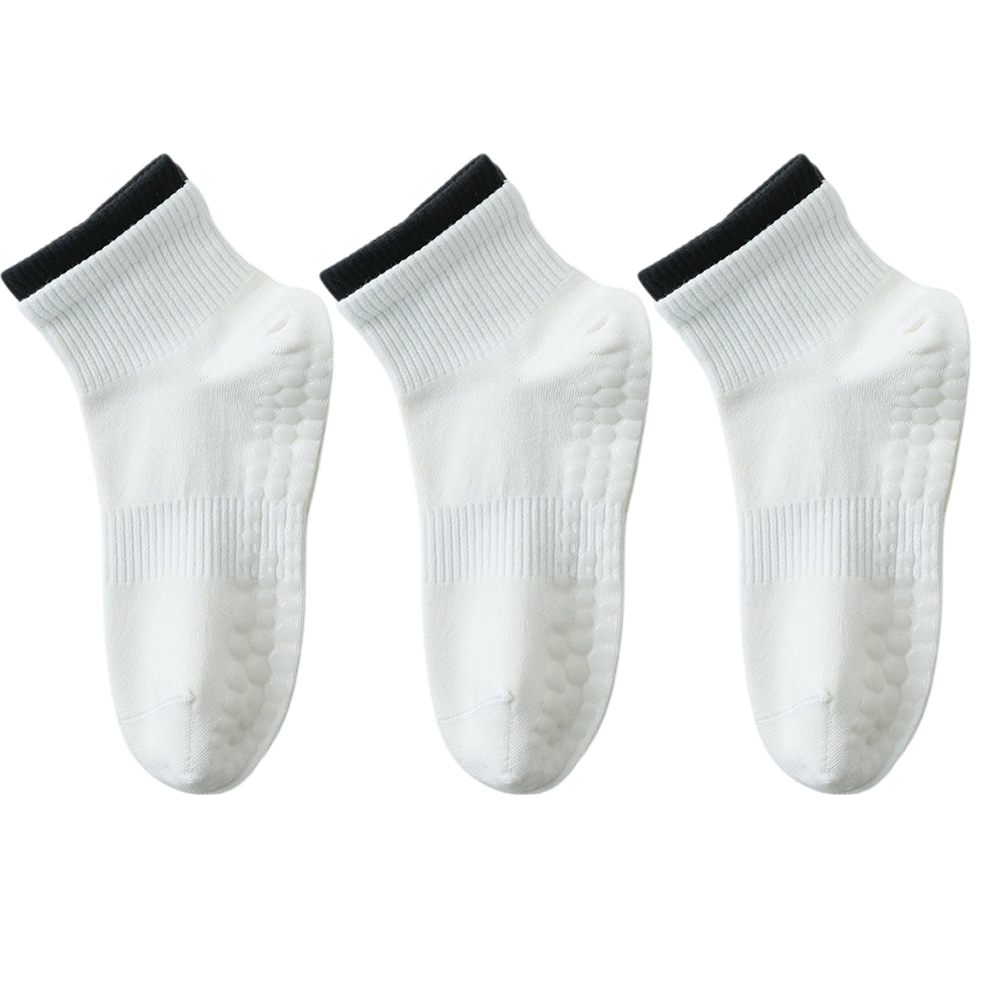 Anna-Kaci Women's 3-Pair Set Short Ankle Grip Socks with Ribbed Cuffs Cushioned Soles and Anti-Slip Bottom for Walking or Yoga