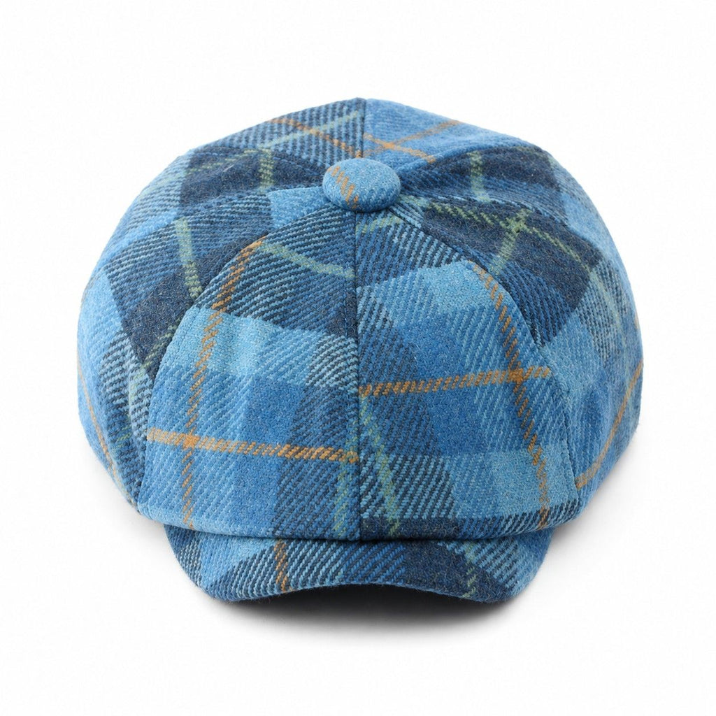 Plaid Wool Blend Newsboy Cap Vintage Baker Boy Hat Short Brim Eight Panel Cap