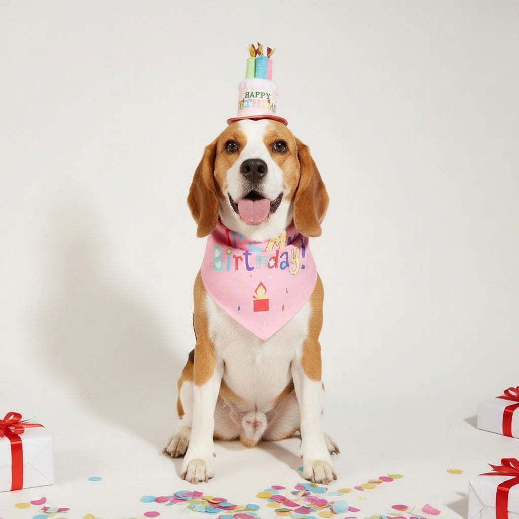 Pet Bandana and Pom Pom Party Hat Set for Dogs and Cats Celebration Costume Accessory