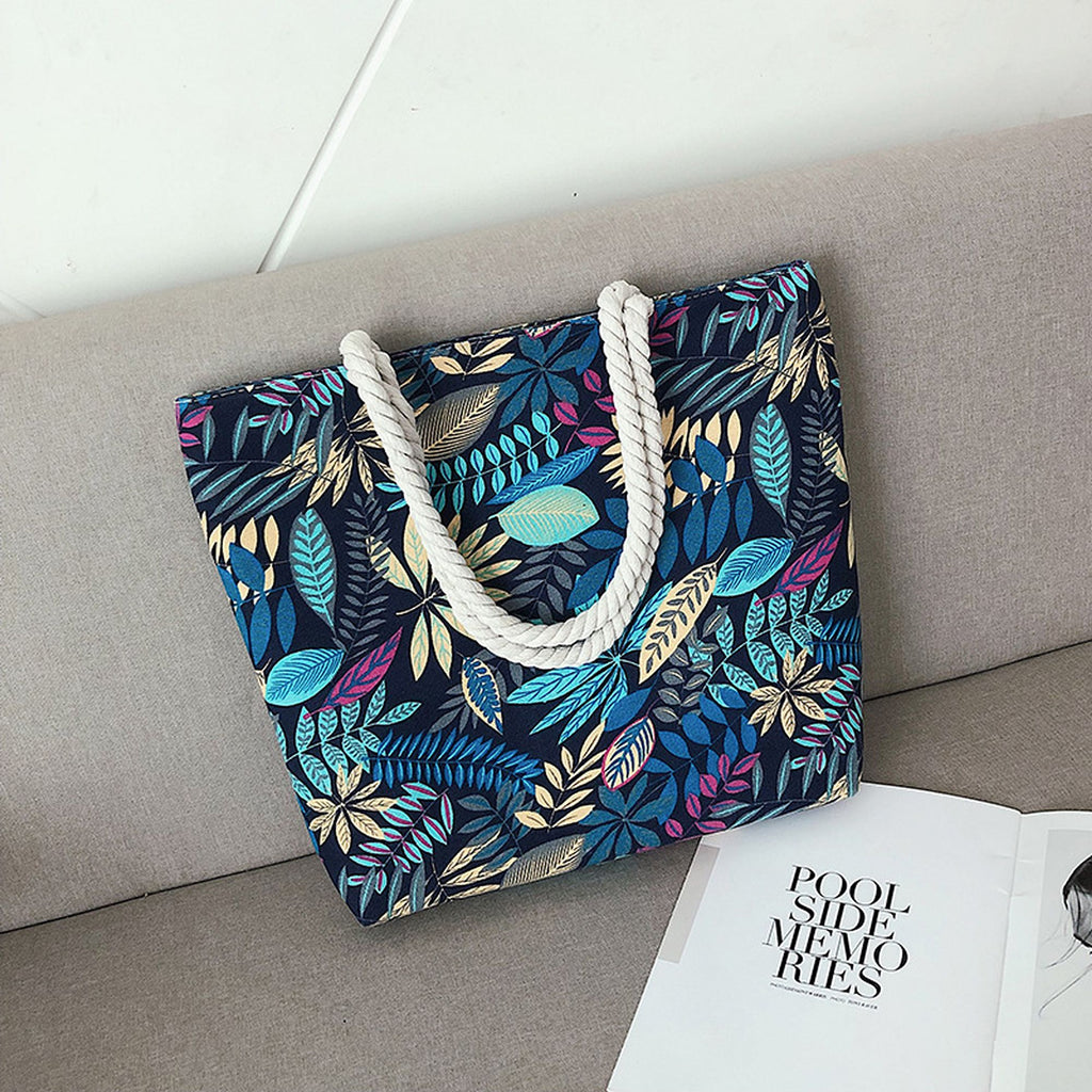 Anna-Kaci Women's Tropical Leaf Print Canvas Tote Bag - Large Capacity Shoulder Bag