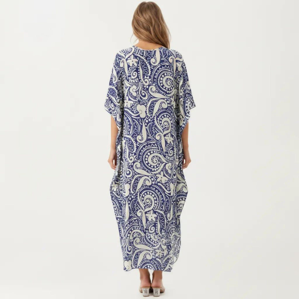 Anna-Kaci Women's Paisley Print Maxi Dress with V-Neckline Short Sleeves and Relaxed Flowing Silhouette