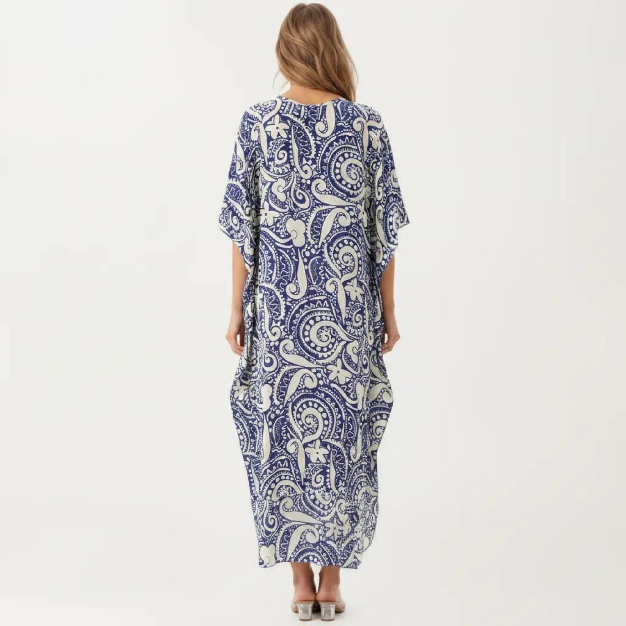 Anna-Kaci Women's Paisley Print Maxi Dress with V-Neckline Short Sleeves and Relaxed Flowing Silhouette