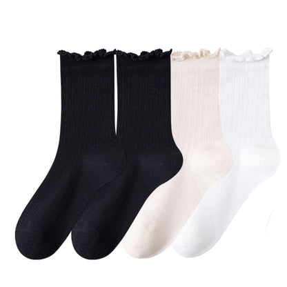 Anna-Kaci Women's 4-Pair Pack Soft Ribbed Ankle Socks with Ruffled Edge Trim Lightweight Knit Design in Multiple Color Combinations
