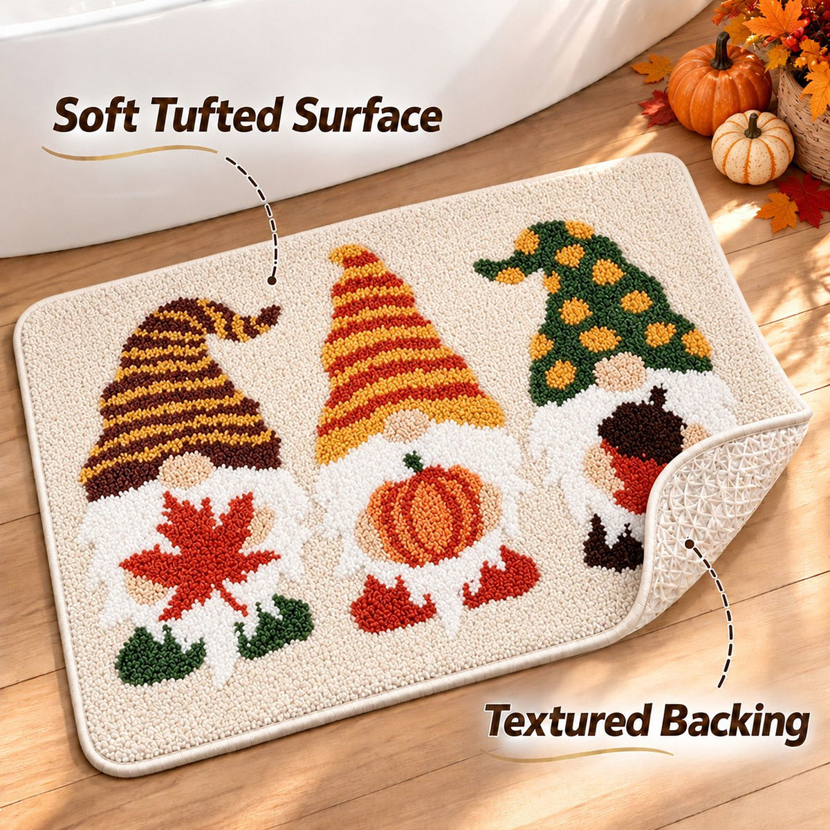 Seasonal Gnome Tufted Bath Rug with Nonslip Backing 15.7 x 23.6 in