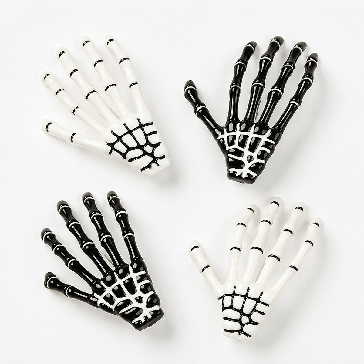 Halloween Skeleton Hand Hair Clips Black and White 4pc