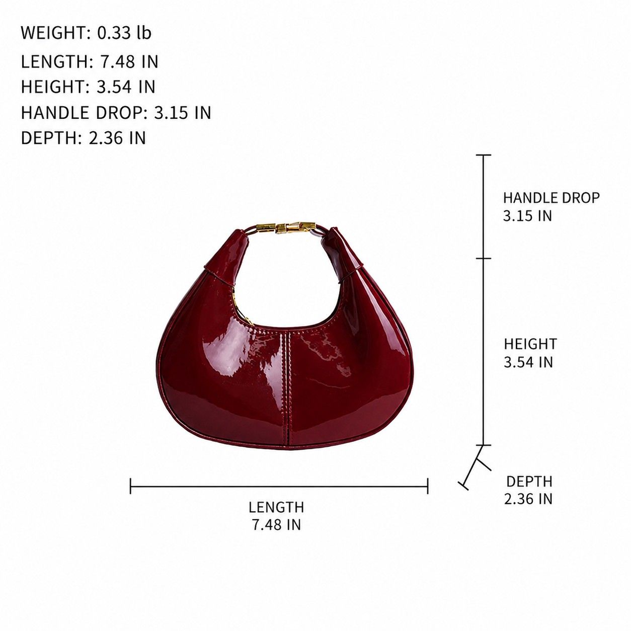 Glossy PU Mini Hobo Shoulder Bag with Adjustable Strap