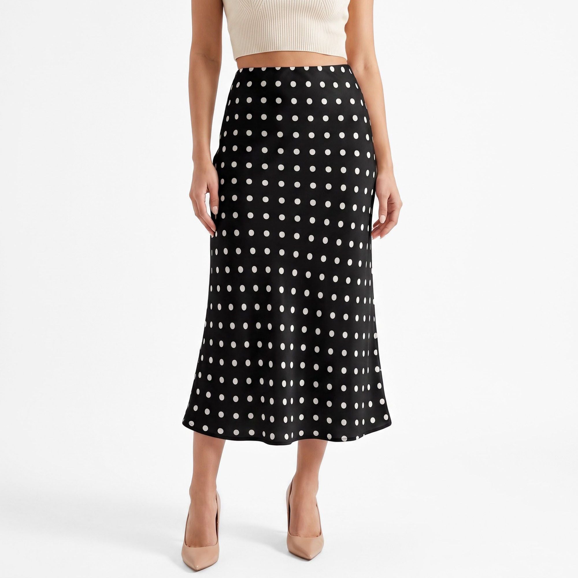Polka Dot Midi Skirt High Waist A Line Printed Long Skirt